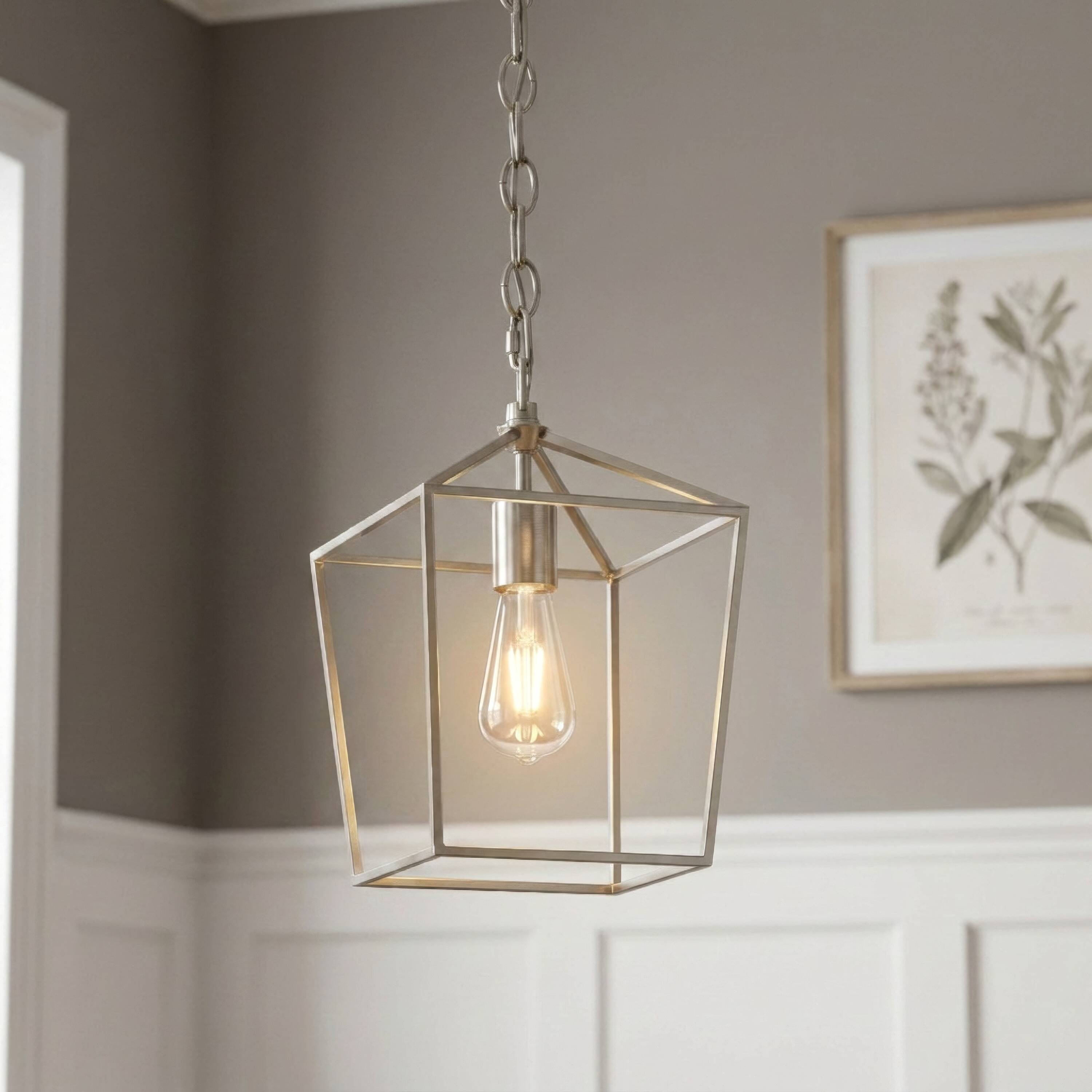 allen + roth 1 -Light Brushed Nickel Transitional Geometric Mini Outdoor Hanging Pendant Light