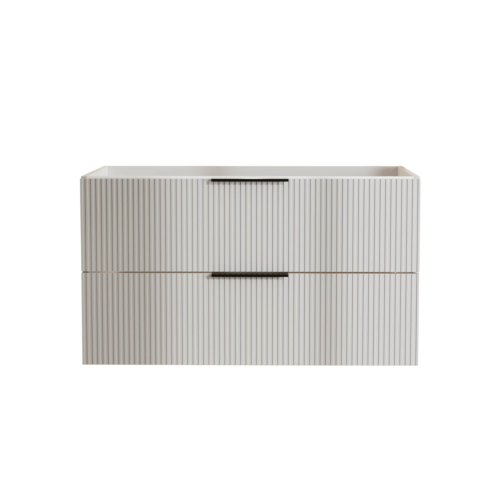 WOQWOQ 36 Inch Gray Bathroom Vanity Cabinet Floating Fluted Design with Ceramic Sink and Drawers Modern