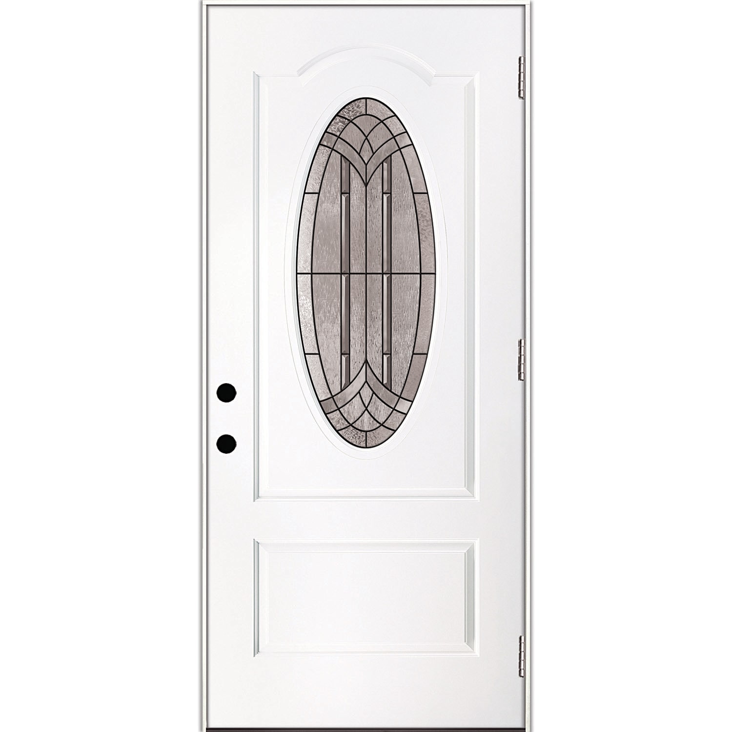 Feather River Pomona 36-in x 80-in Fiberglass Oval Lite Left-Hand Outswing Ready To Paint Prehung Single Front Door Insulating Core Stainless Steel -  FL7R38TD