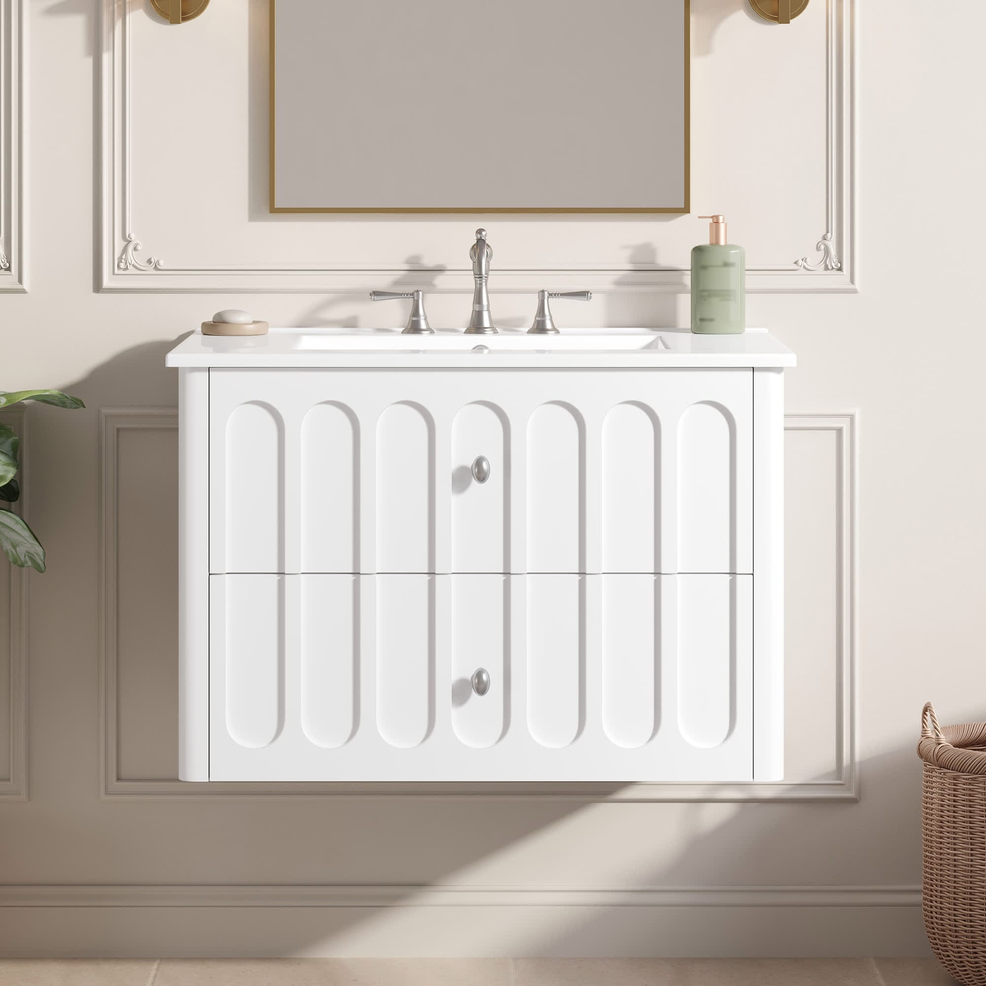 MooxvMoo 30-in Modern Floating Bathroom Vanity with Ceramic Sink (White) #MXVOC280