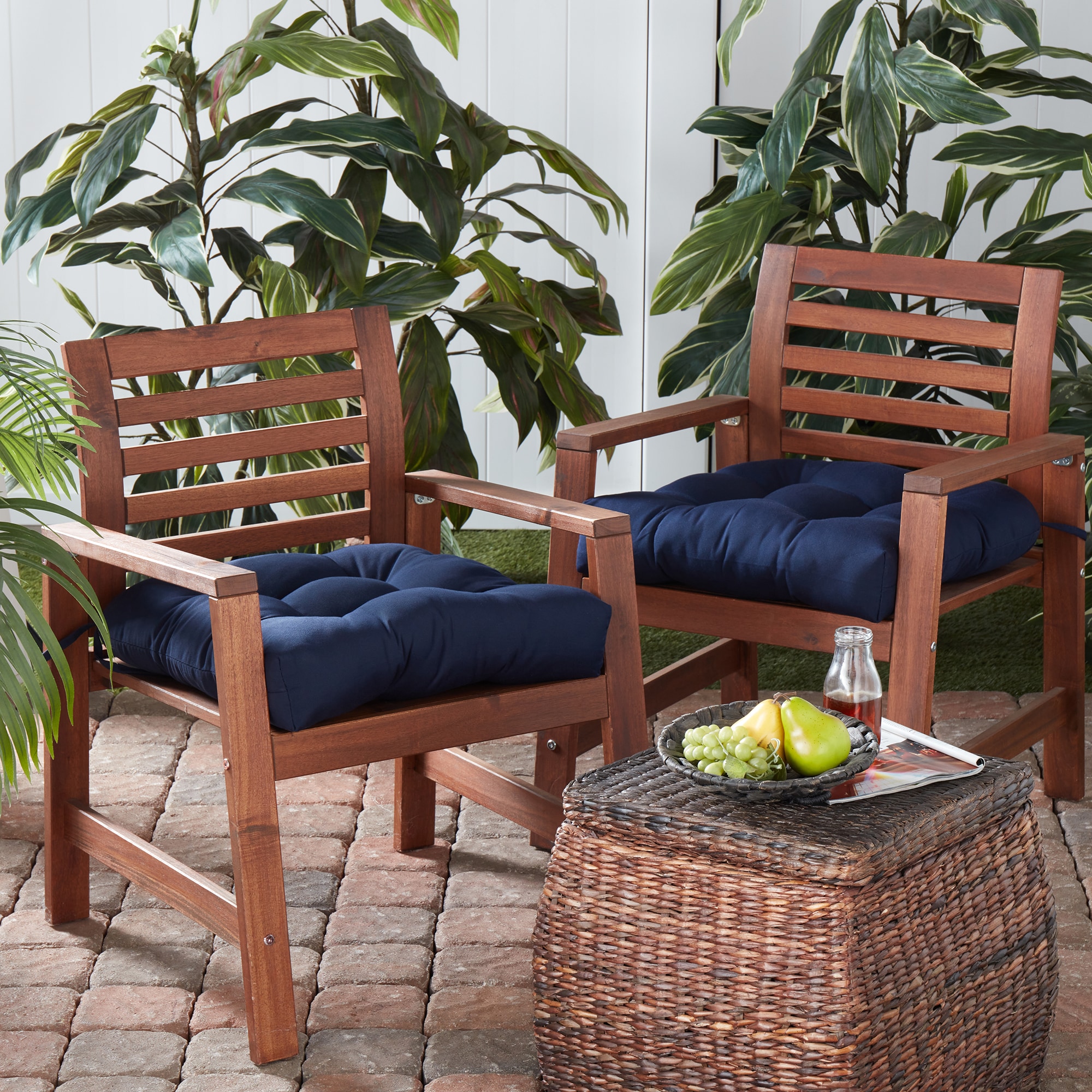 Greendale Home Fashions - Outdoor Sunbrella 20-in x 20-in 2 -Piece Canvas Navy Patio chair cushion