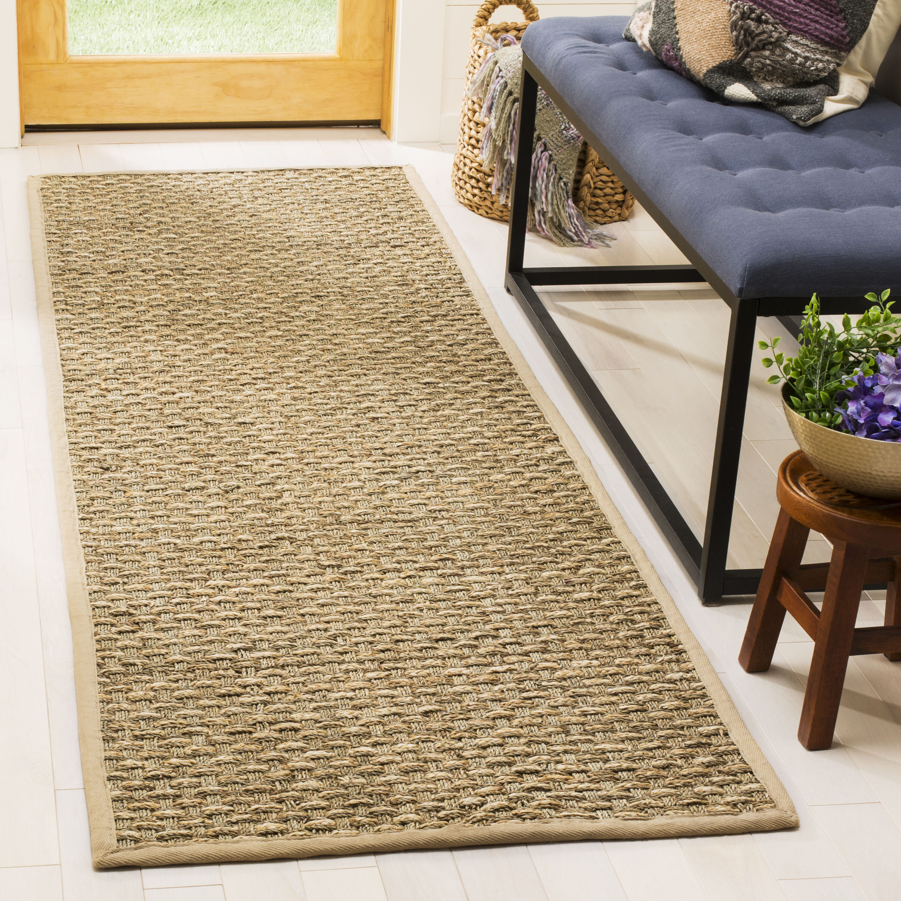 Nf Basket Weave W/Beige Border 2ft-6in x 8ft Solid/Tonal Rug