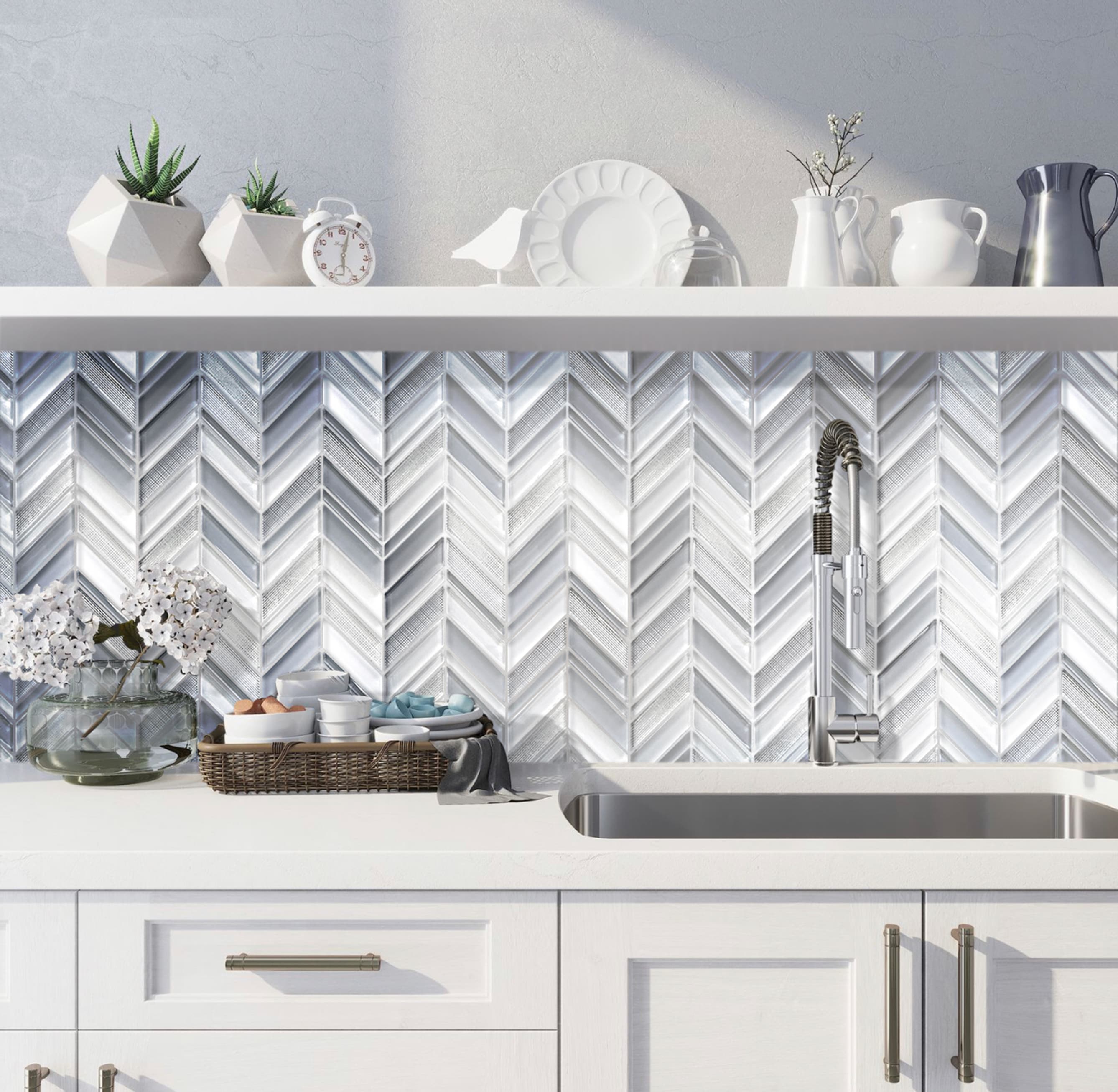 White and Blue Chevron Glass Mosaic Tile for Kitchen and Bathroom