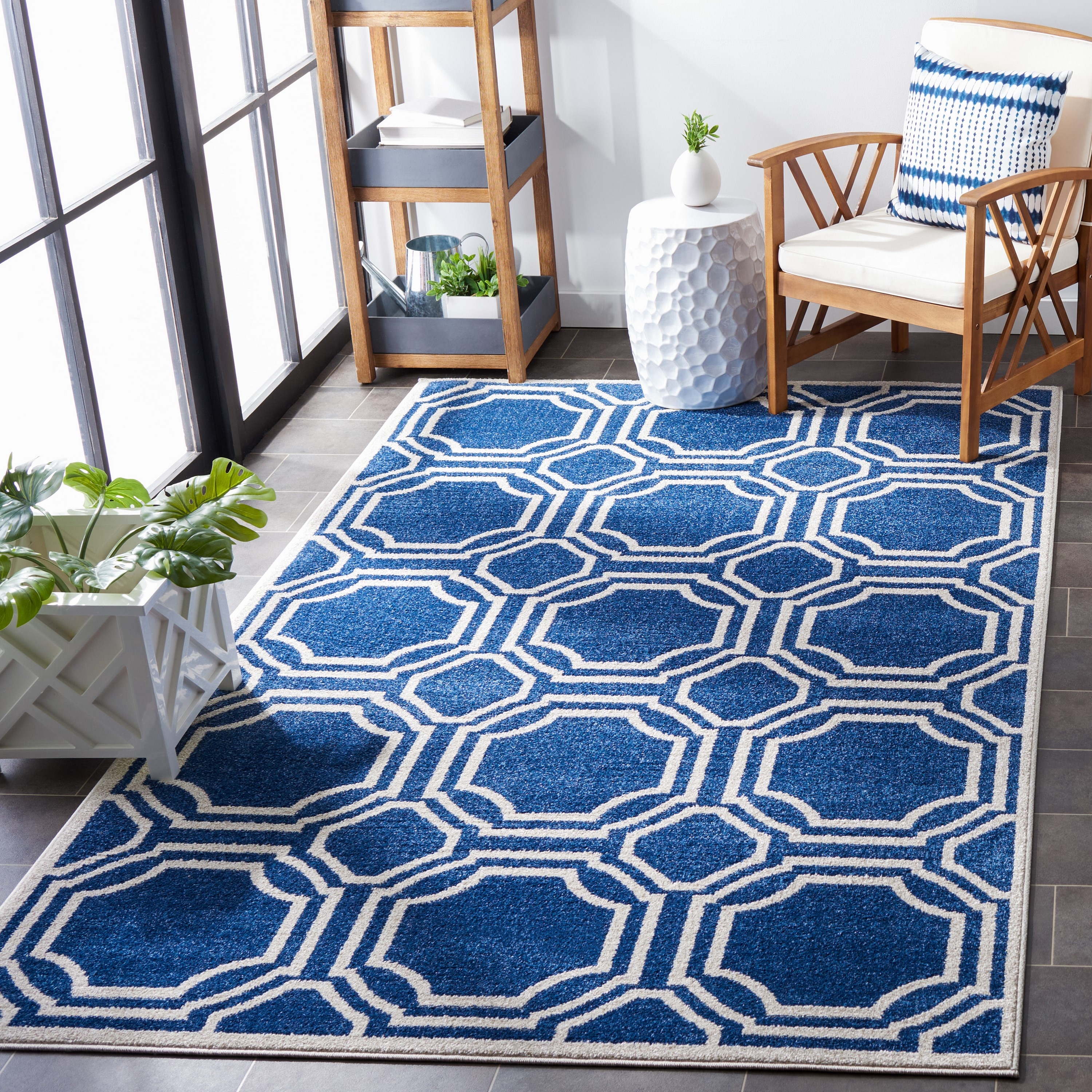 Safavieh Amherst Mosaic 9 X 12 (ft) Navy/Ivory Indoor/Outdoor Geometric ...