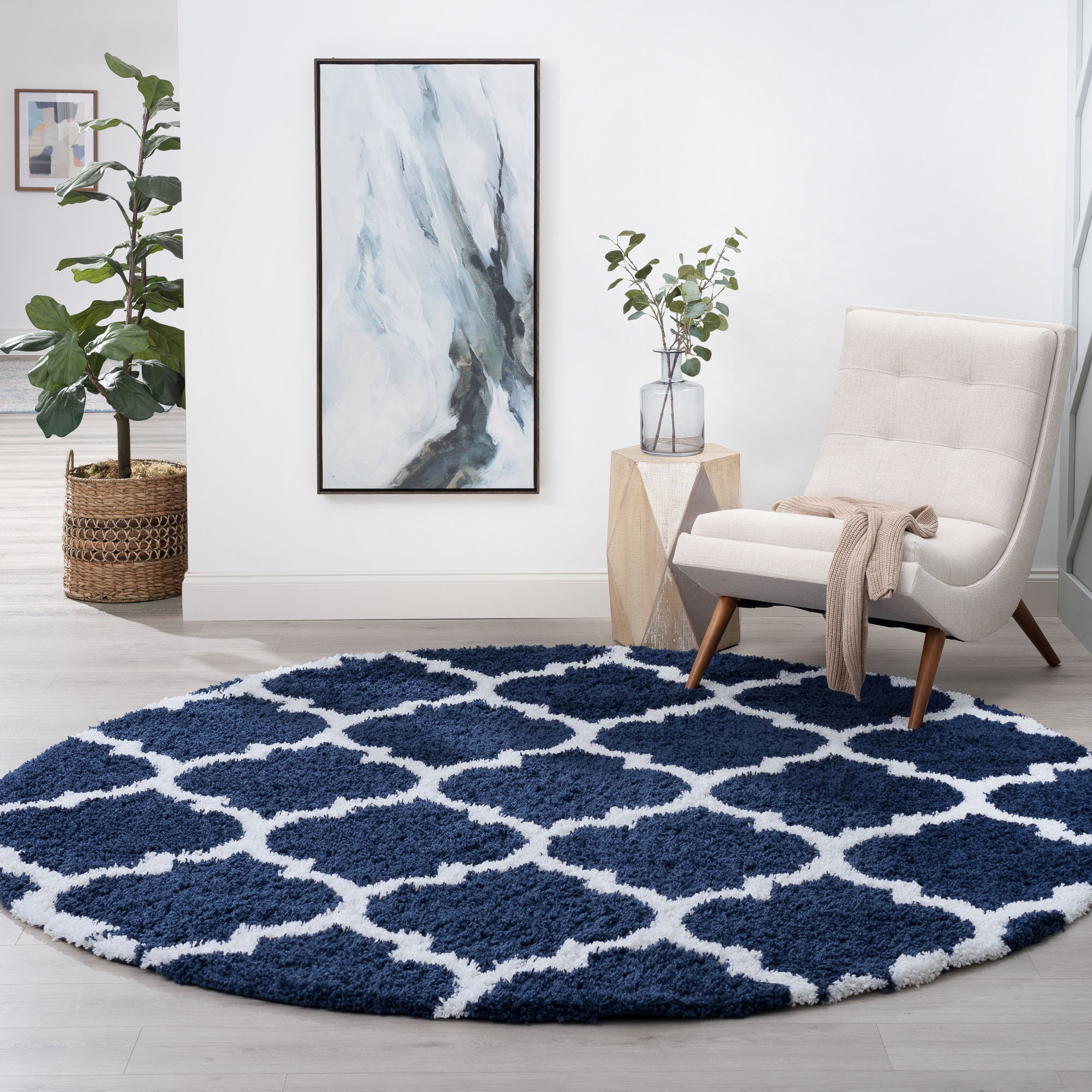 Tayse Jersey Shag 8 X 8 (ft) Blue Round Indoor Area Rug in the Rugs ...