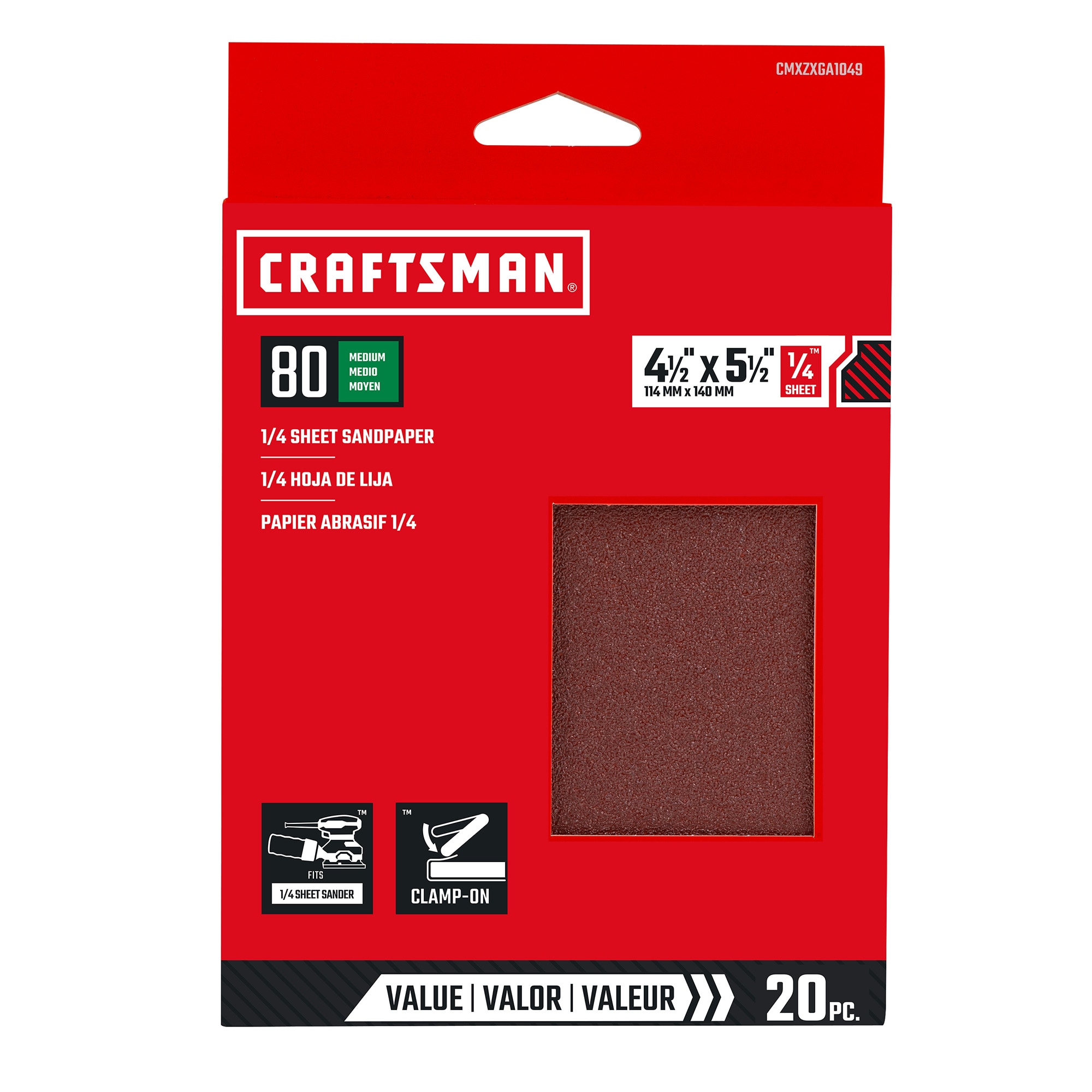 CRAFTSMAN 391049 Craftsman 20 -Piece Aluminum oxide 80 -Grit Sheet Sandpaper