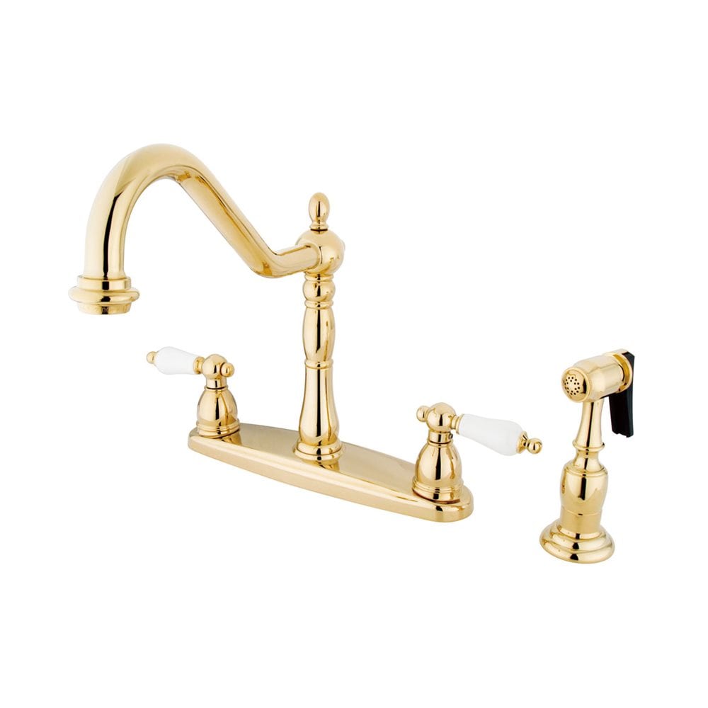 Victorian 2-Handle Bridge Kitchen Faucet with Side Sprayer in Polished Brass