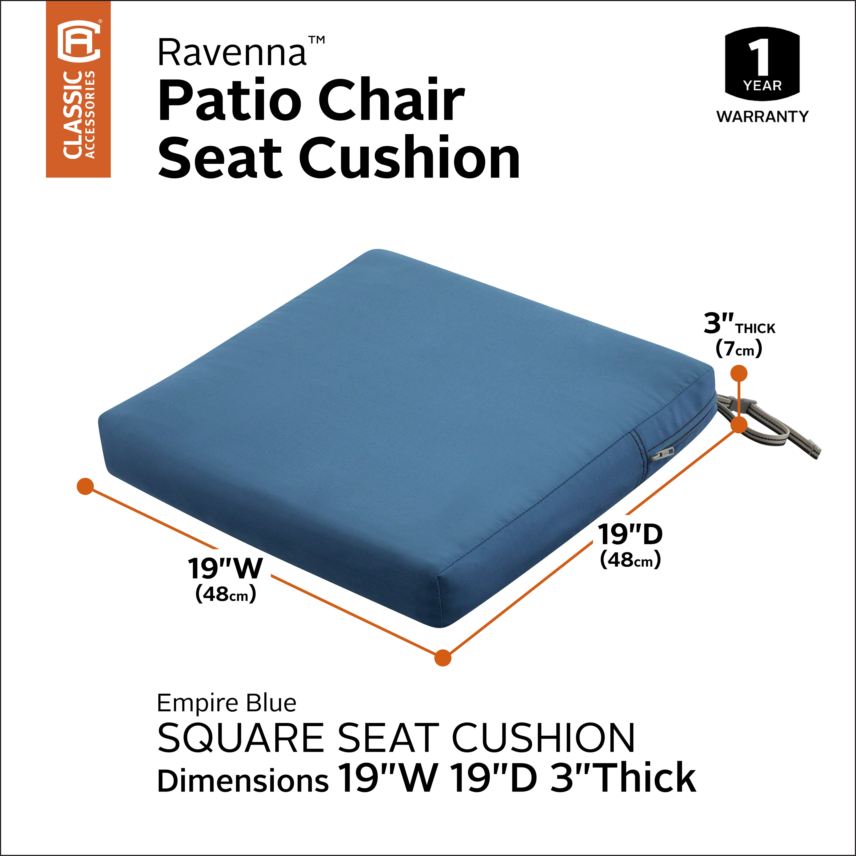 Empire Blue Square Outdoor Patio Seat Cushion in Solution-Dyed Polyester