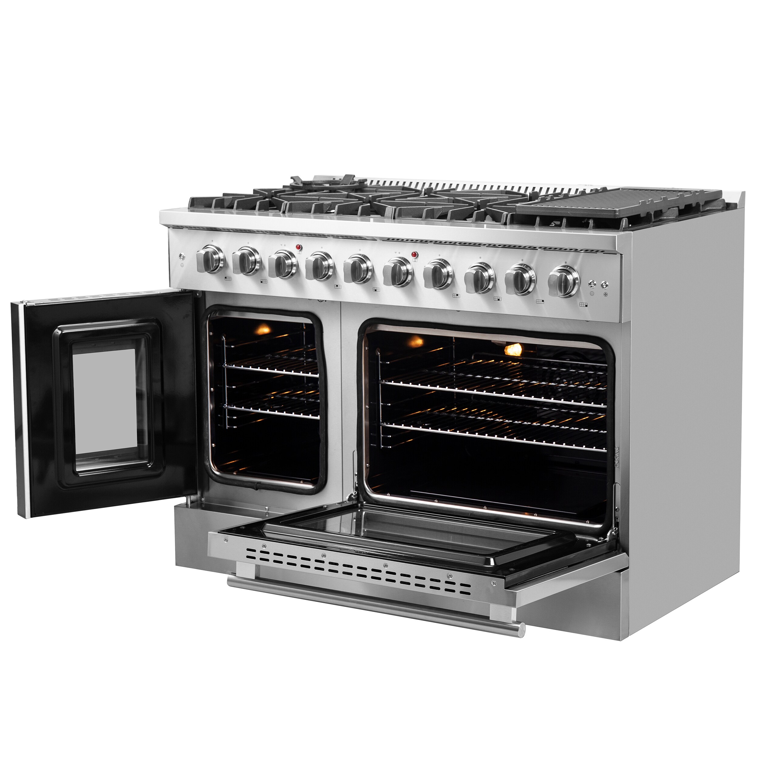 Thor Kitchen 48-in 6 Burners 4.2-cu ft / 2.5-cu ft Convection Oven  Freestanding Natural Gas Double Oven Gas Range (Stainless Steel)