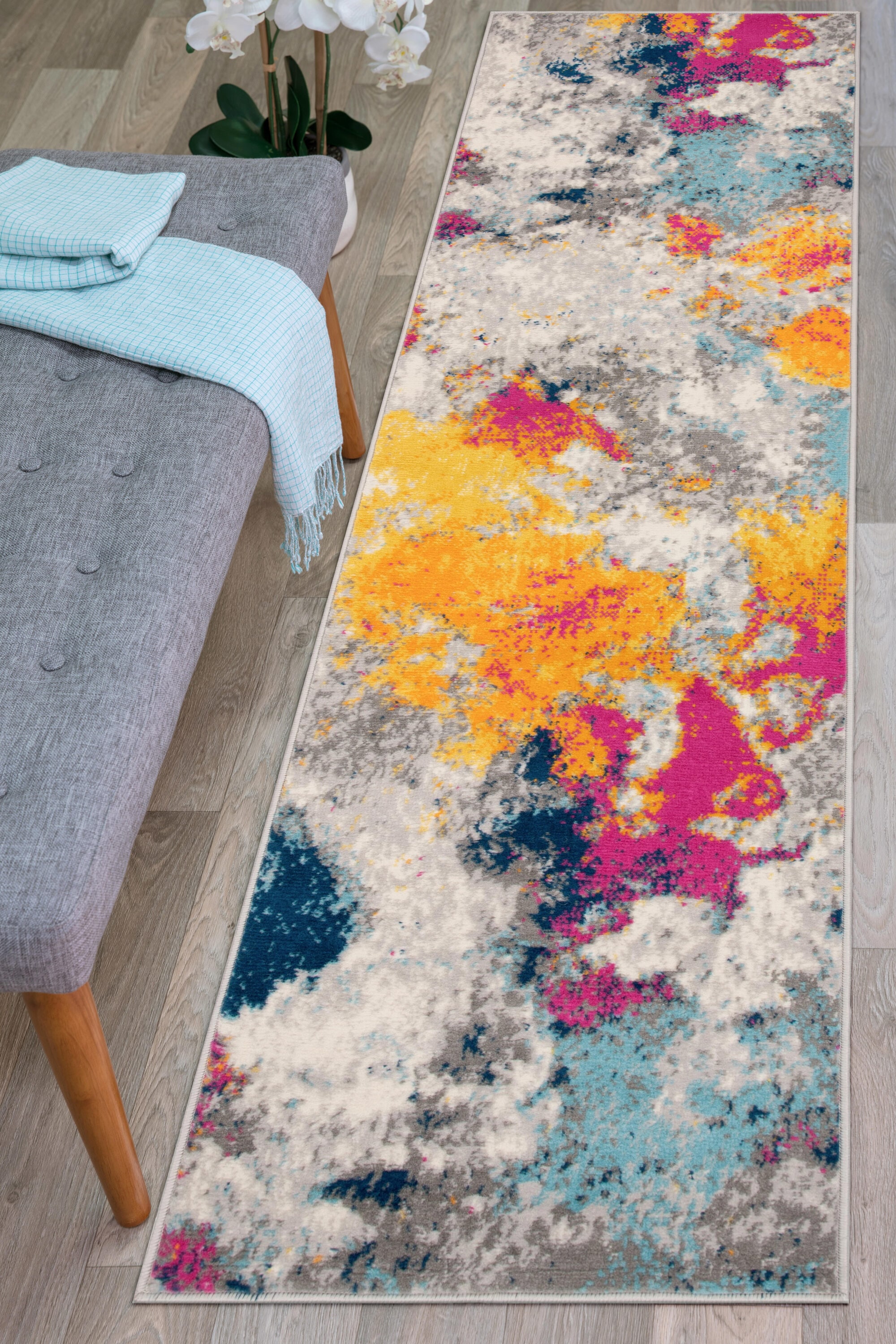 Multi-Color Abstract Synthetic Runner Rug, 2' x 7'