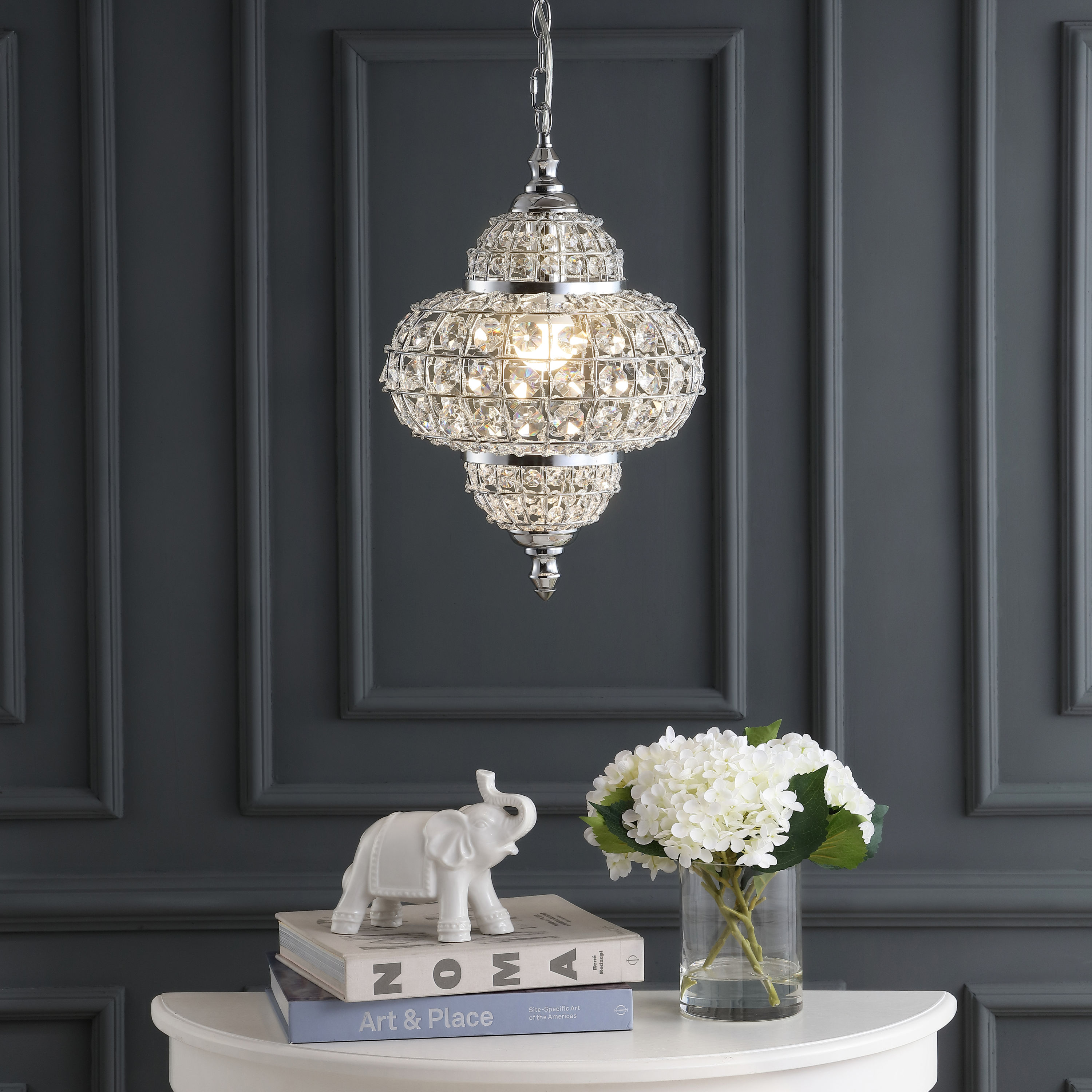 Juliette 19.5" Chrome and Crystal Modern LED Pendant Light