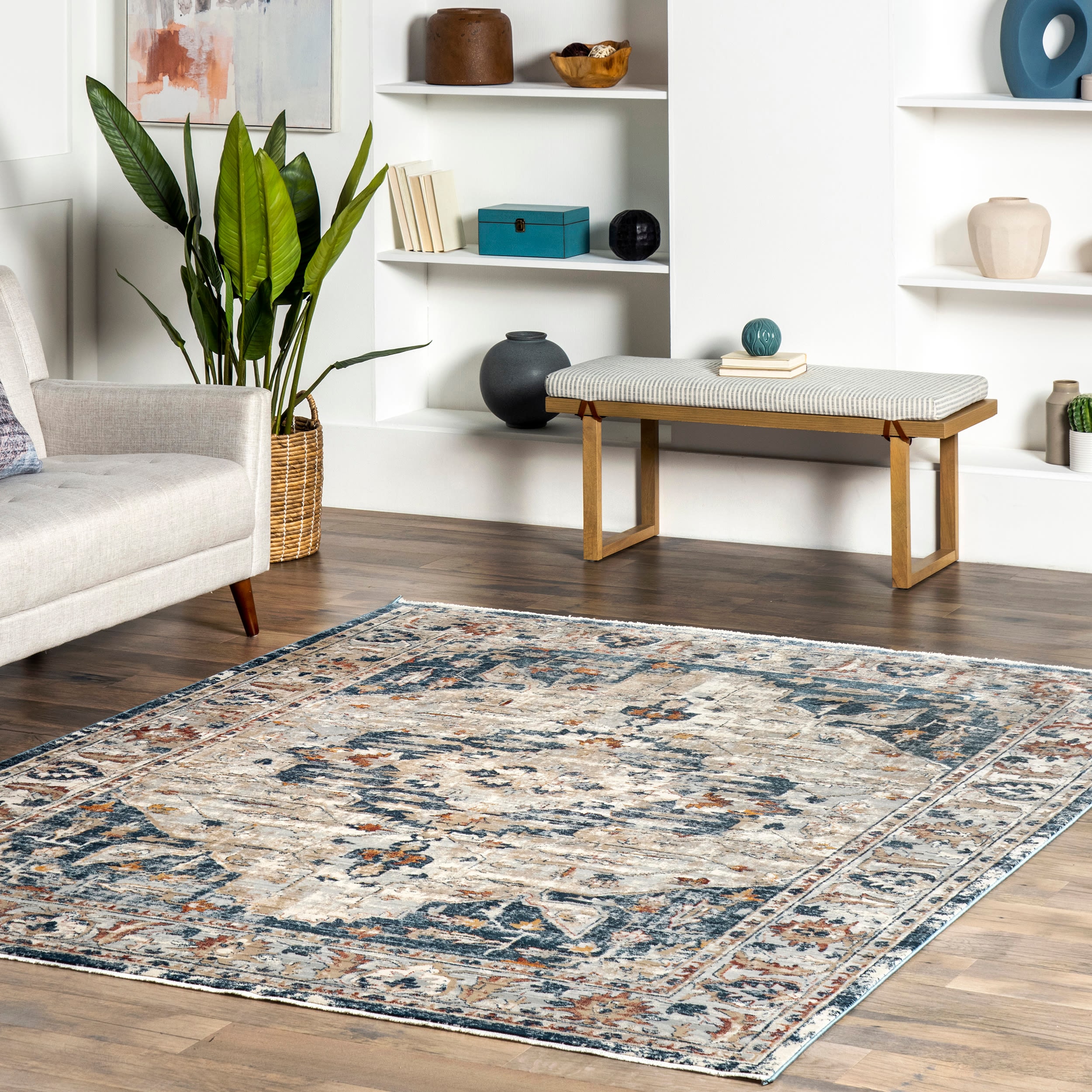 nuLOOM KKSL06A-5307 5 x 7 (ft) Loomed Polypropylene Gray Rectangular Indoor Medallion Vintage Area rug