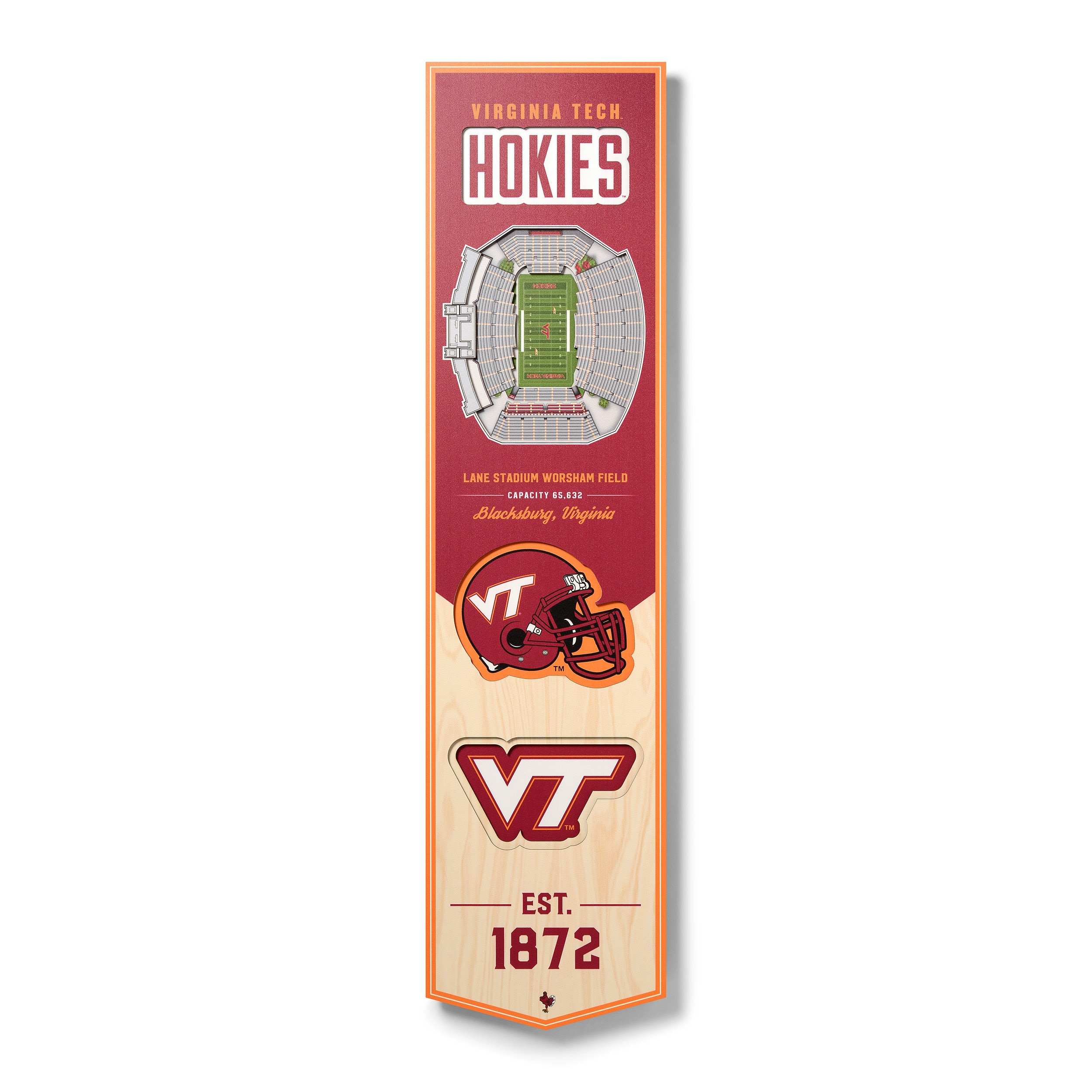 StadiumViews 0952282 Virginia Tech Hokies YouTheFan NCAA Virginia Tech Hokies 3D Stadium 8x32 Banner - Lane Stadium Worsham Field YouTheFan Team Colors Floater frame 32-Inches H x 8-Inches W Sports 3D art