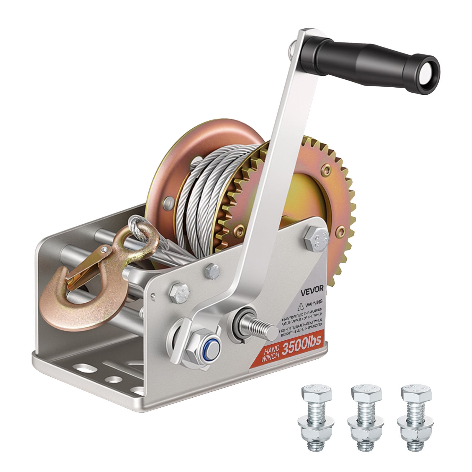 VEVOR Boat Winch  3500 lbs Hand Winch  Heavy Duty Manual Rope Crank with 32.8ft Steel Wire  Portable Two-Way Ratchet  2 Speed Switchable  Anti-Slip Handle Gear for Boat Trailer ATV Towing