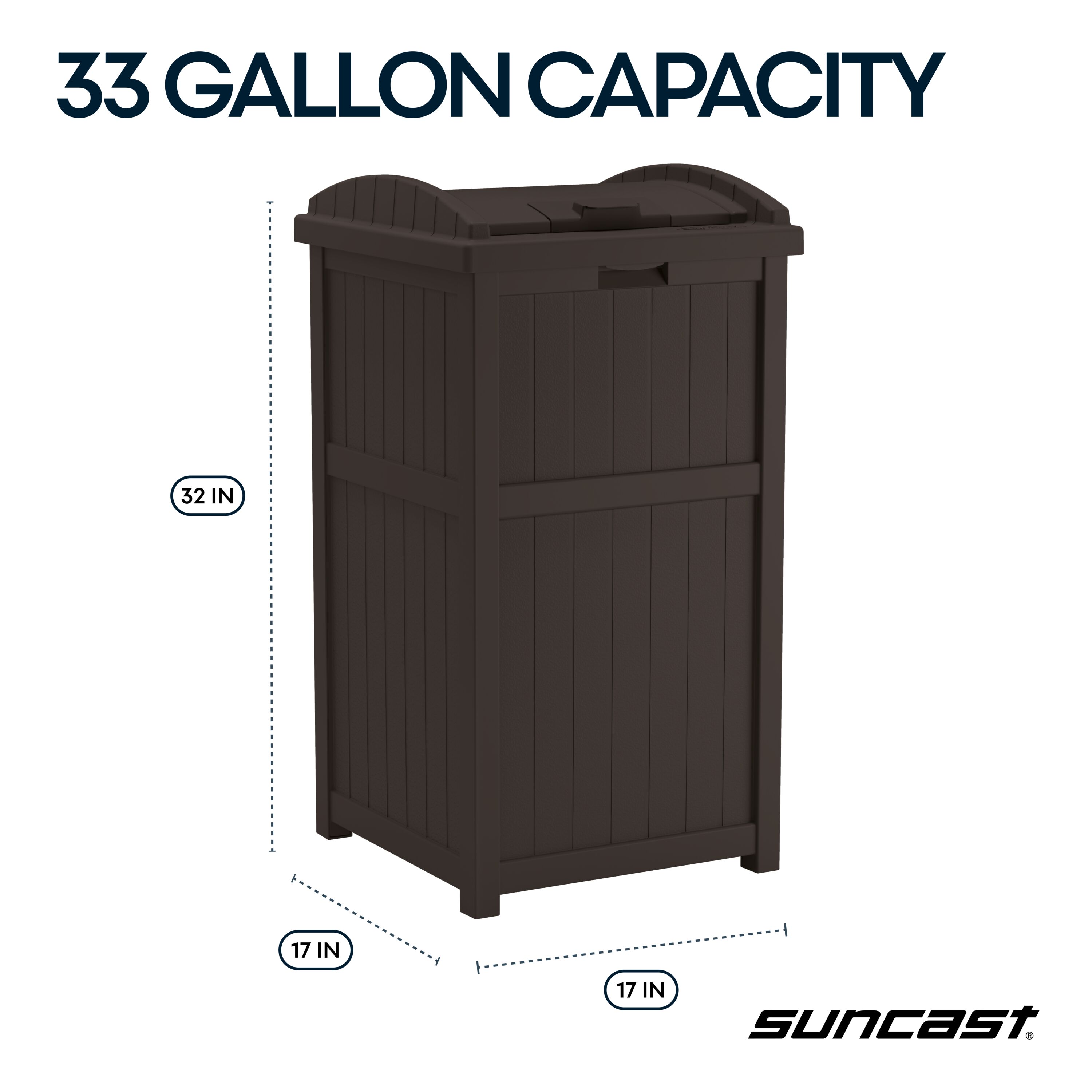 Suncast 30-Gallon Brown Plastic Outdoor Hinged Lid Trash Can