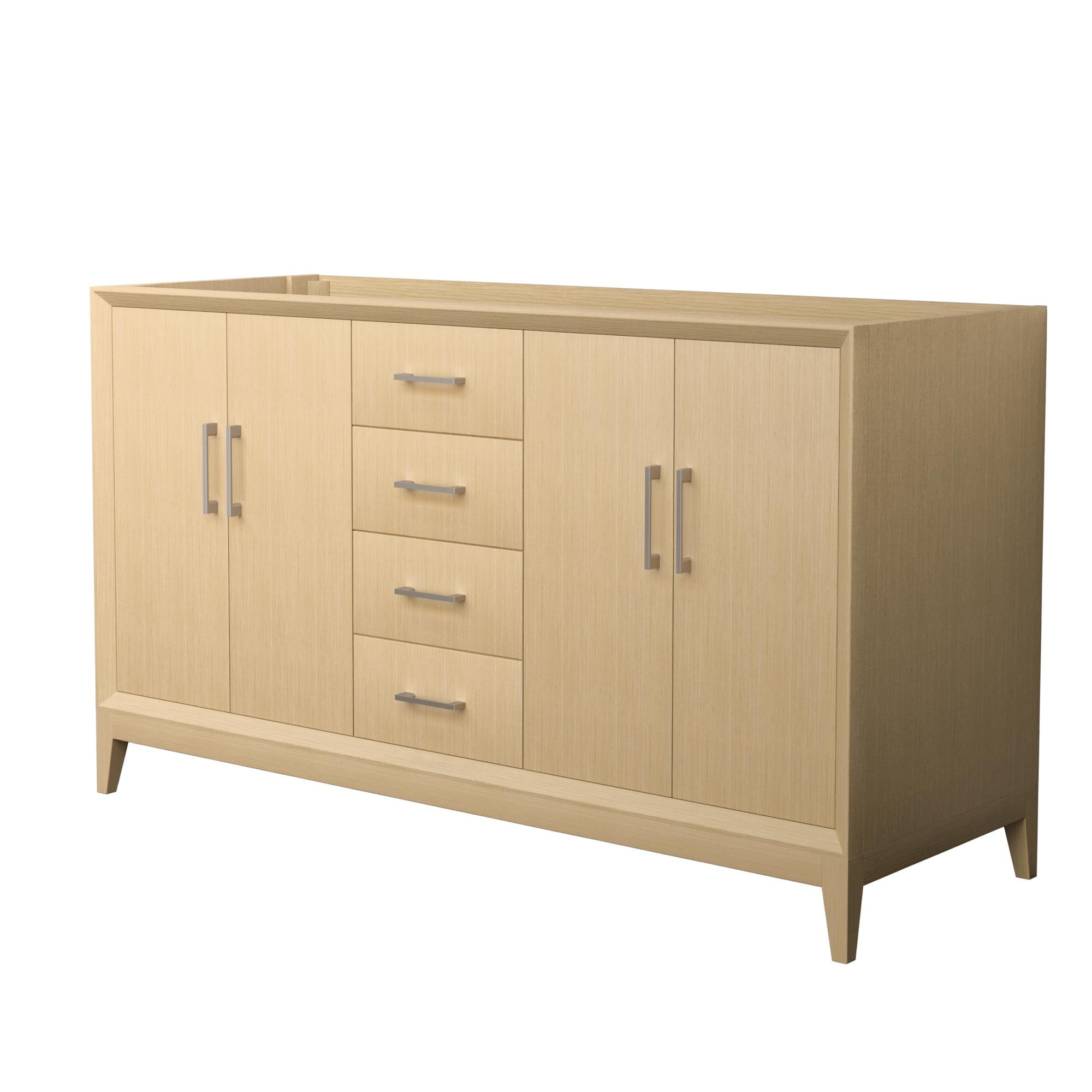 Wyndham Collection WCH757560DHOCXSXXMXX Janna 60-in White Oak with Brushed Nickel Trim Bathroom Vanity Base Cabinet without Top
