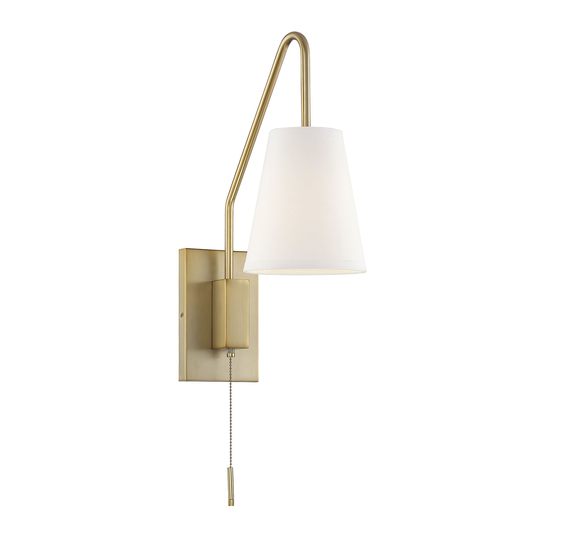 Owen Warm Brass Adjustable Arm Sconce with White Fabric Shade