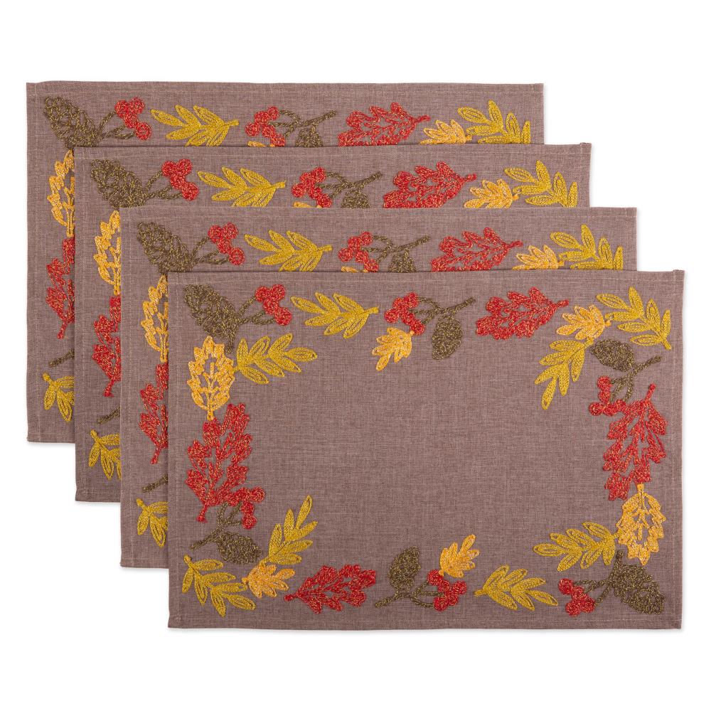 DII CAMZ11218 4-Pack Shimmering Leaves Wicker Rectangle Placemats