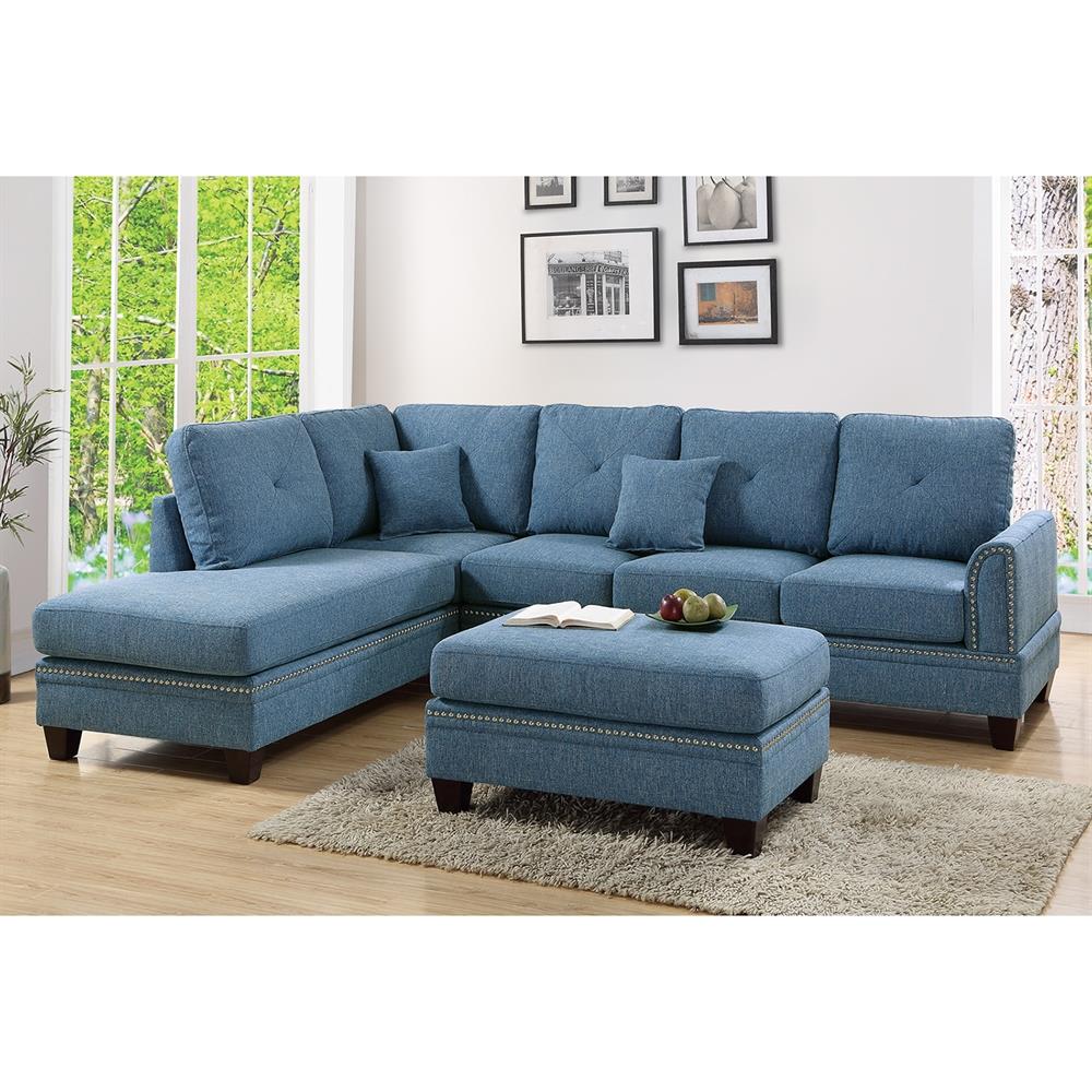 Poundex Bandele 115-in Casual Blue Polyester/Blend 5-seater Sectional ...
