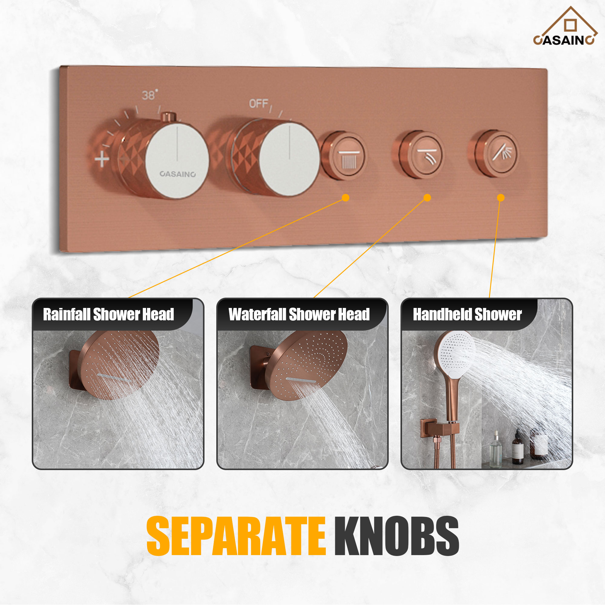 Brushed Rose Gold Stainless Steel Ceiling Mounted Shower System