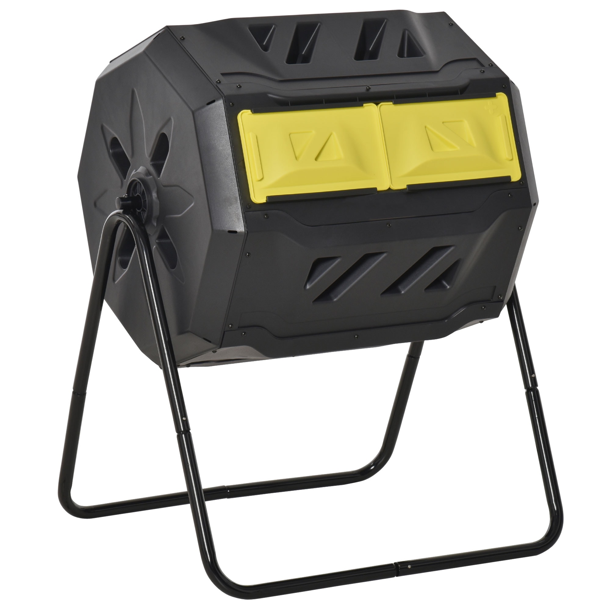 Tatayosi P-DJ-142616 Yellow 43 Gallon Tumbling Compost Bin Outdoor 360 degrees Dual Chamber Rotating Composter