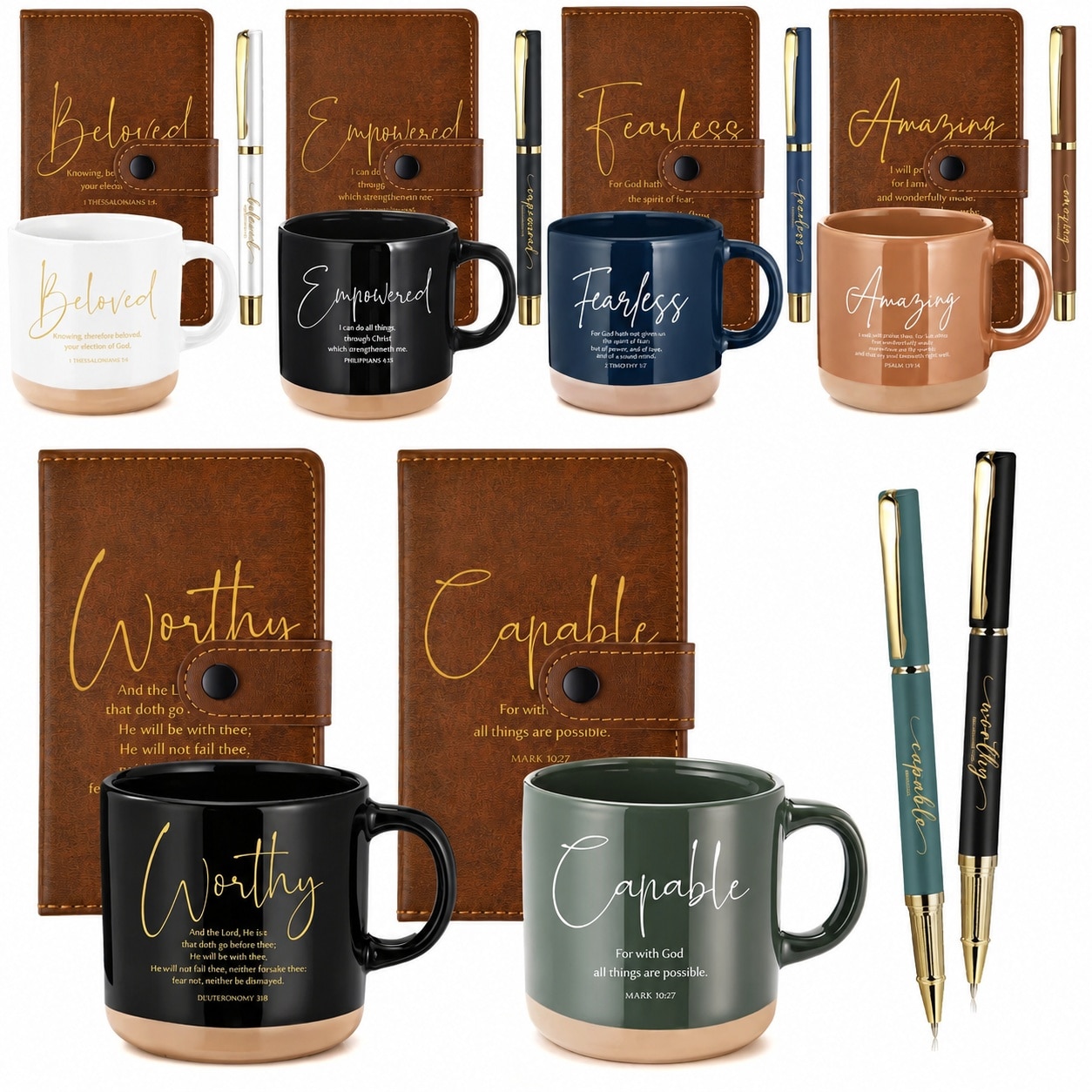 Aoibox  13oz Bible Verse Ceramic Mug and Leather Journal Set for Office and Church Neutral Brown Gift Set