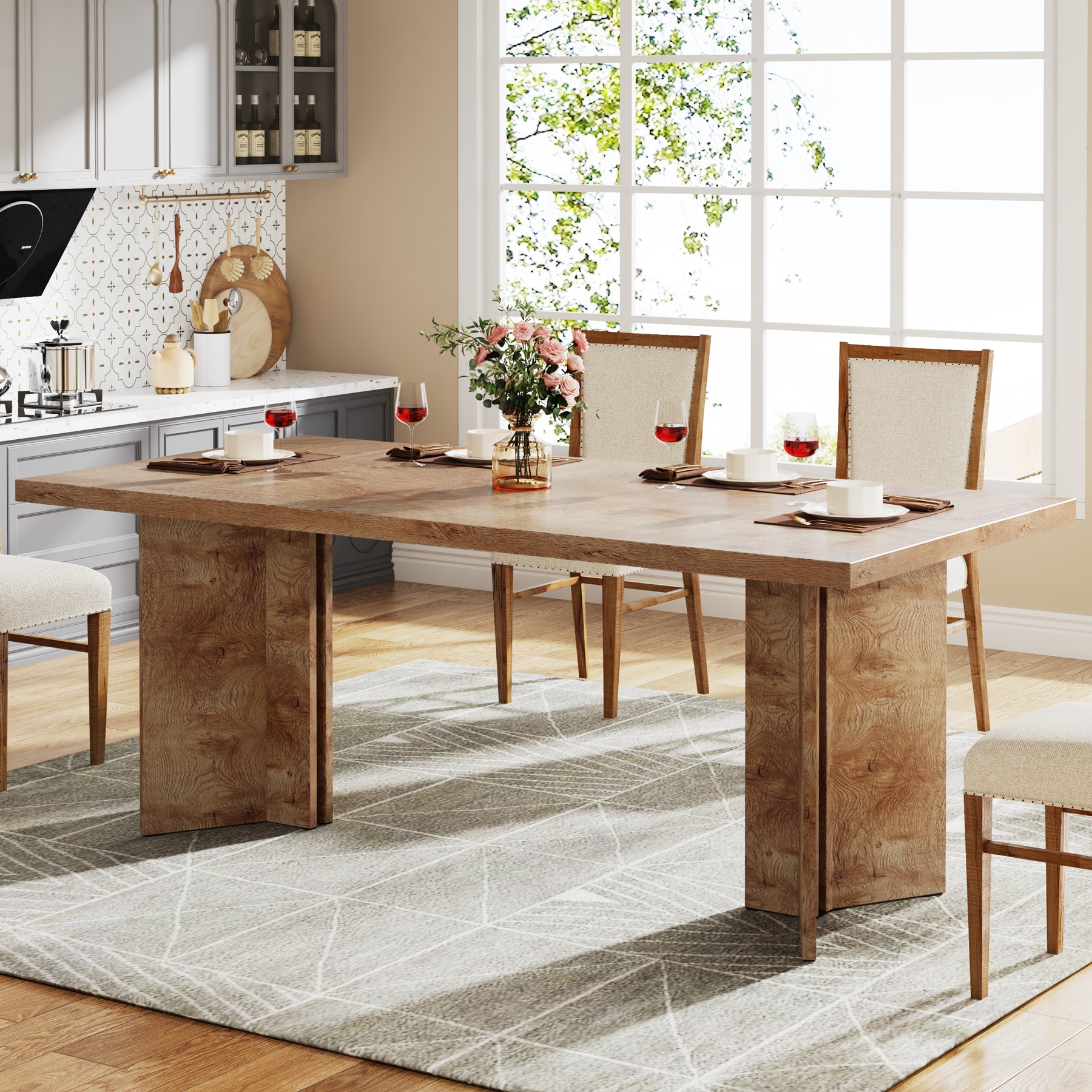Tribesigns LWFD-JW1031 Brown Contemporary/Modern Dining Table, MDF with Wood finish Wood 63-in L x 29.53-in H