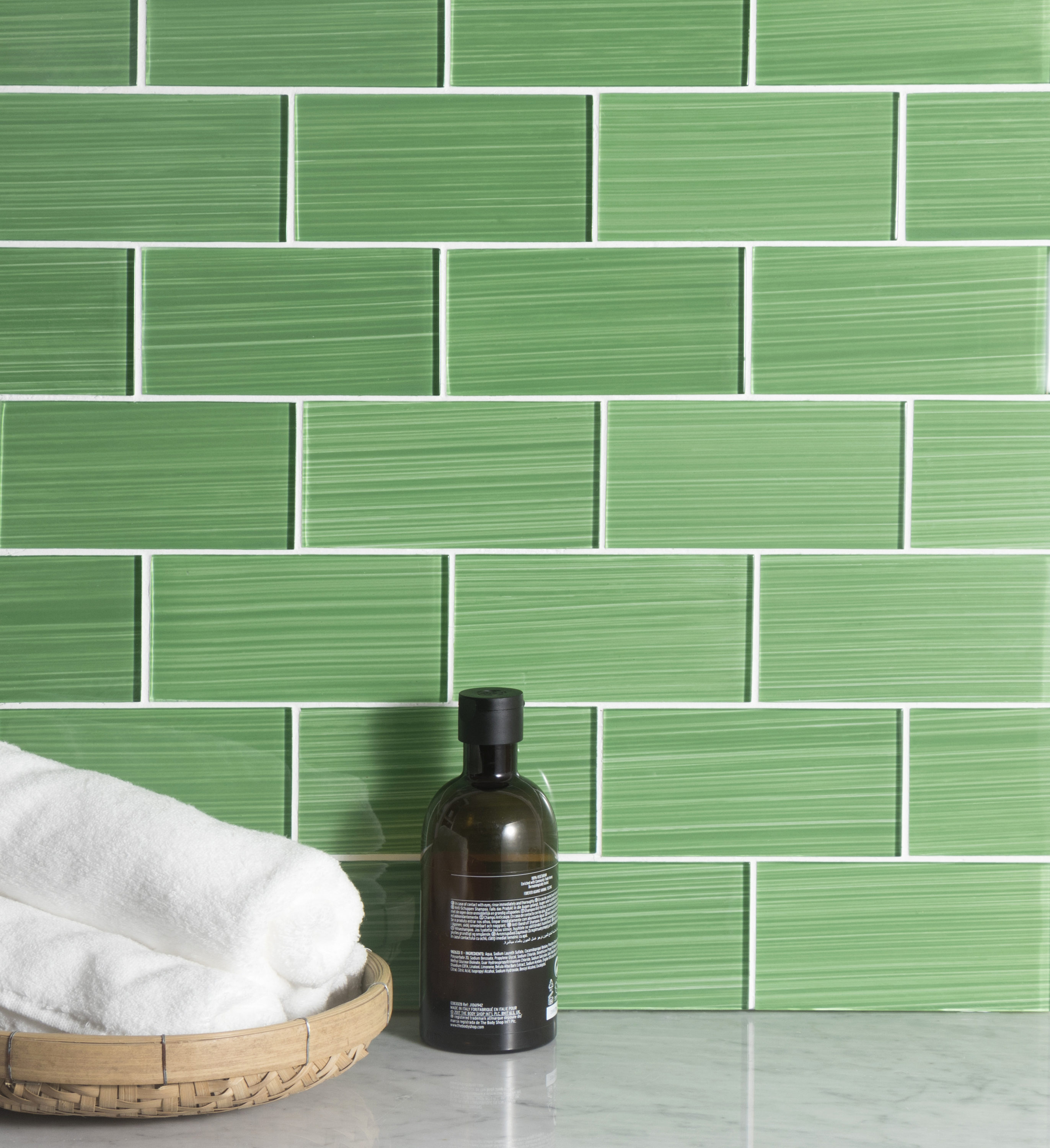 WS Tiles Hand Painted Glass Series Emerald Green 3-in x 6-in Polished ...
