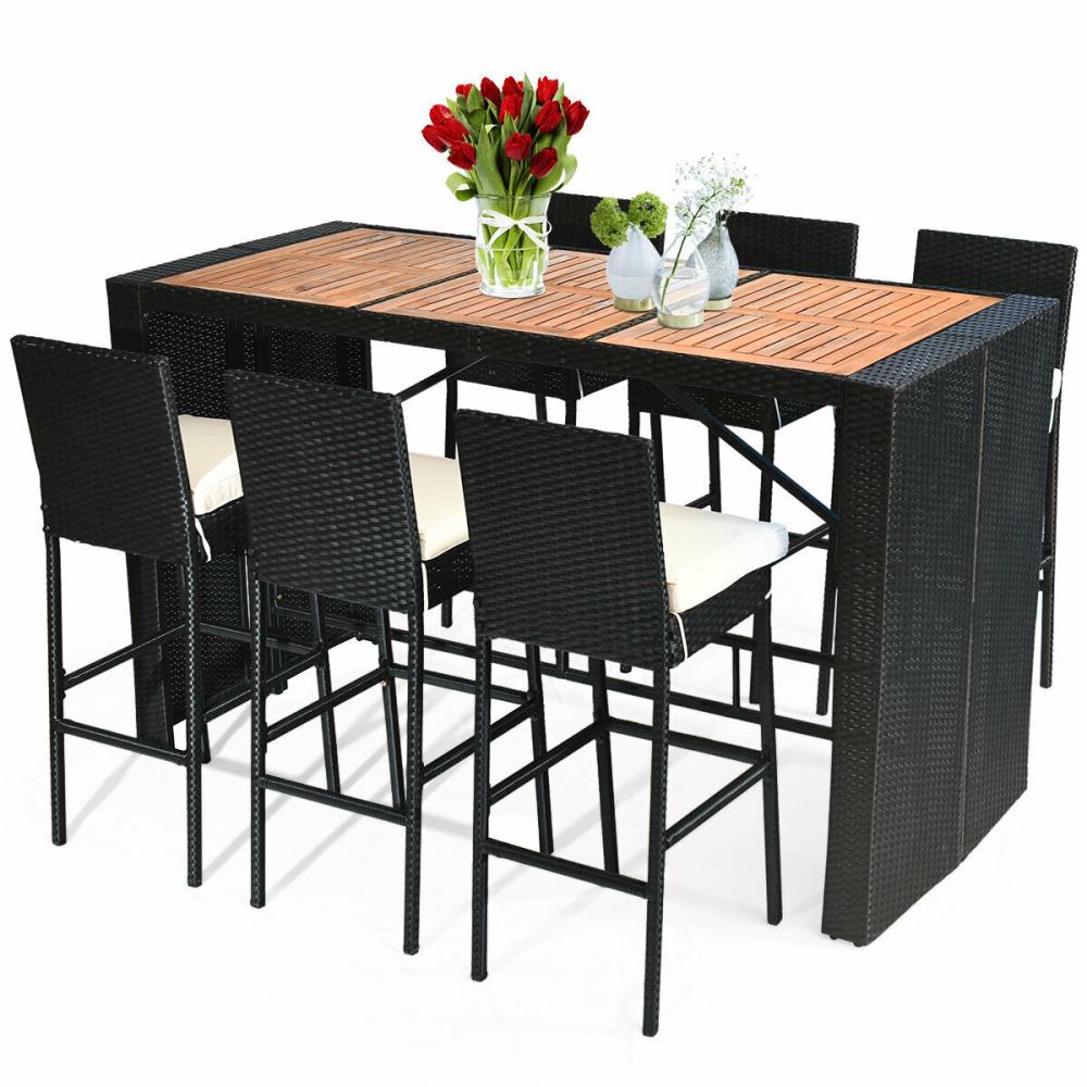 Goplus Table And Chair 7 Piece Black, Bar Height Outdoor Chairs And Table