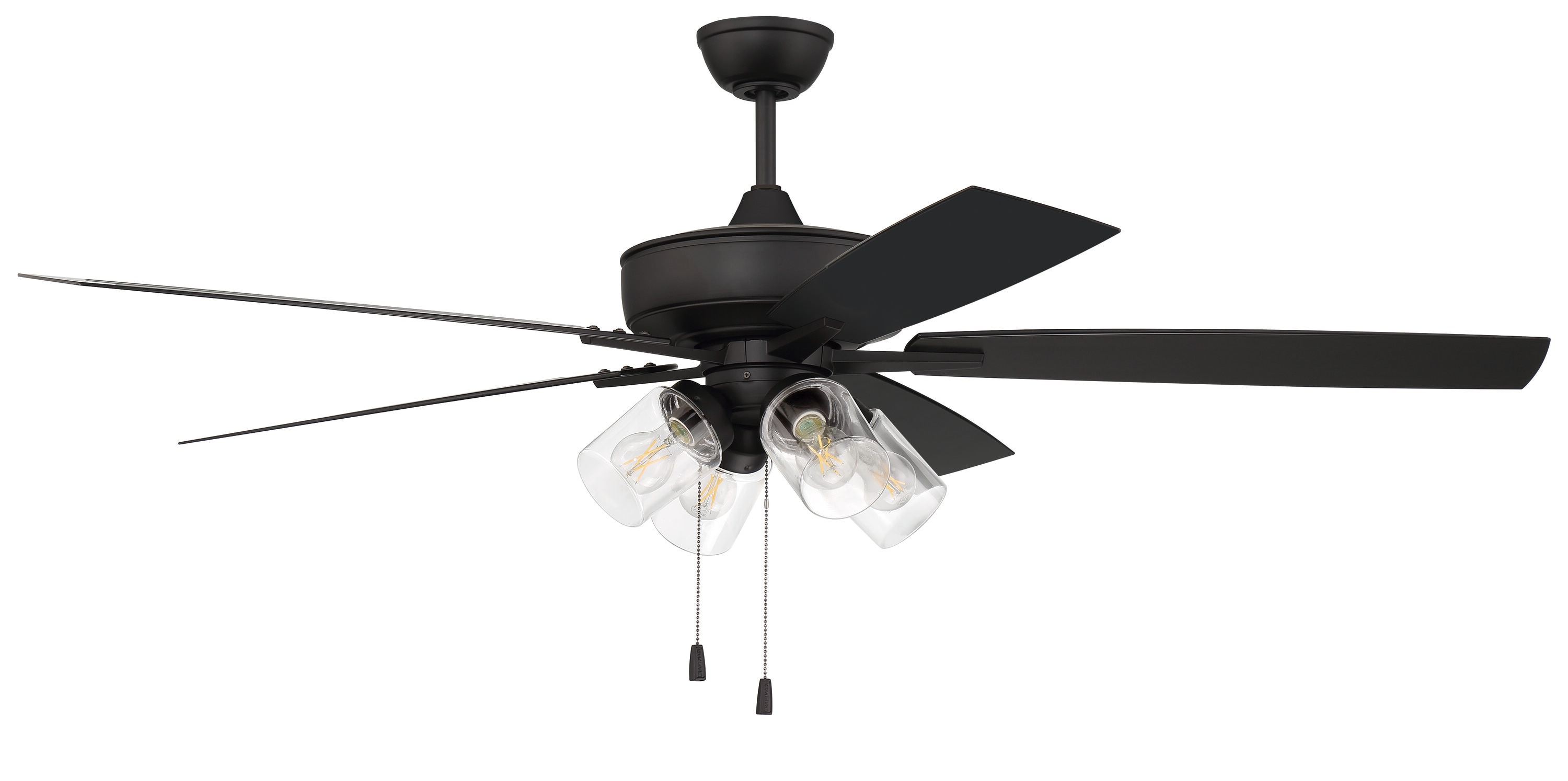 Craftmade Super Pro 104 Clear 4 Light Kit 60-in Flat Black Indoor Downrod  or Flush Mount Ceiling Fan with Light (5-Blade)