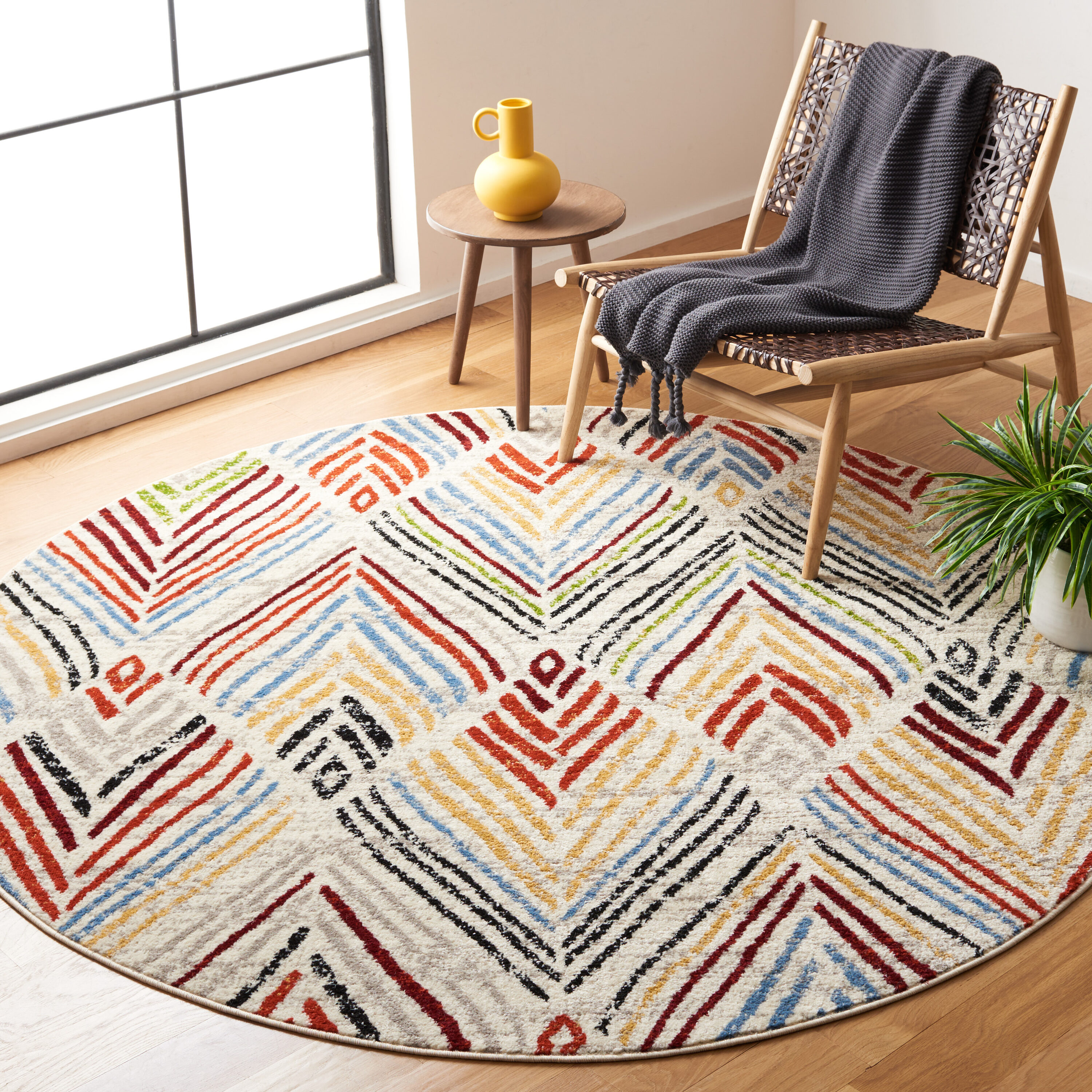 Amsterdam 110B Ivory/Red 6ft-7in x 6ft-7in Round Rug