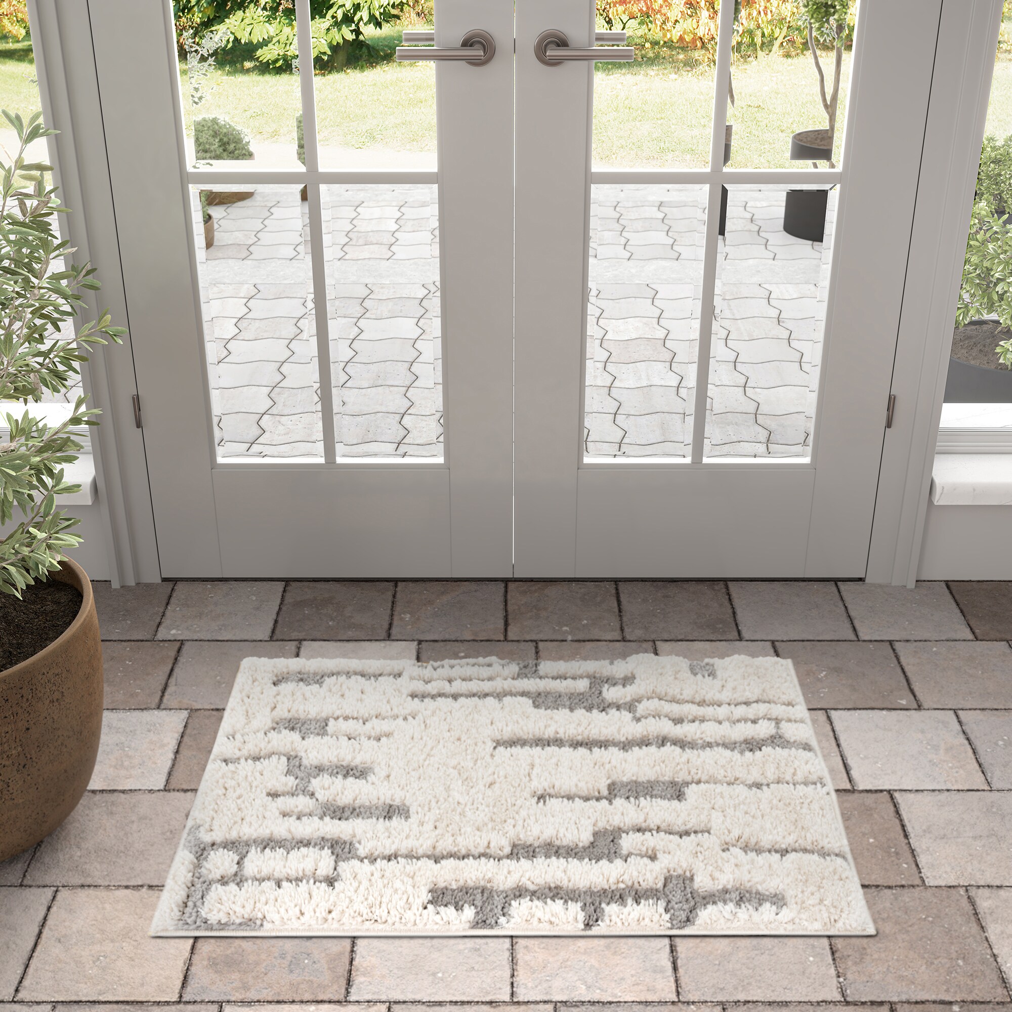 Tayse ART1202 2X3 Artisan Shag 2 x 3 (ft) Tufted Polypropylene Ivory / Gray Rectangular Indoor Abstract Global Area rug