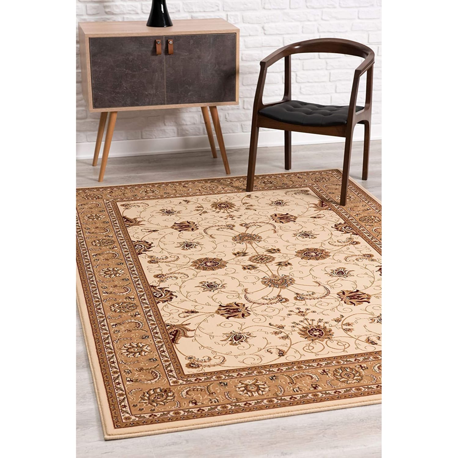 HomeRoots 4000395232 3 x 8 (ft) Olefin Cream Beige Rectangular Indoor Medallion Runner rug