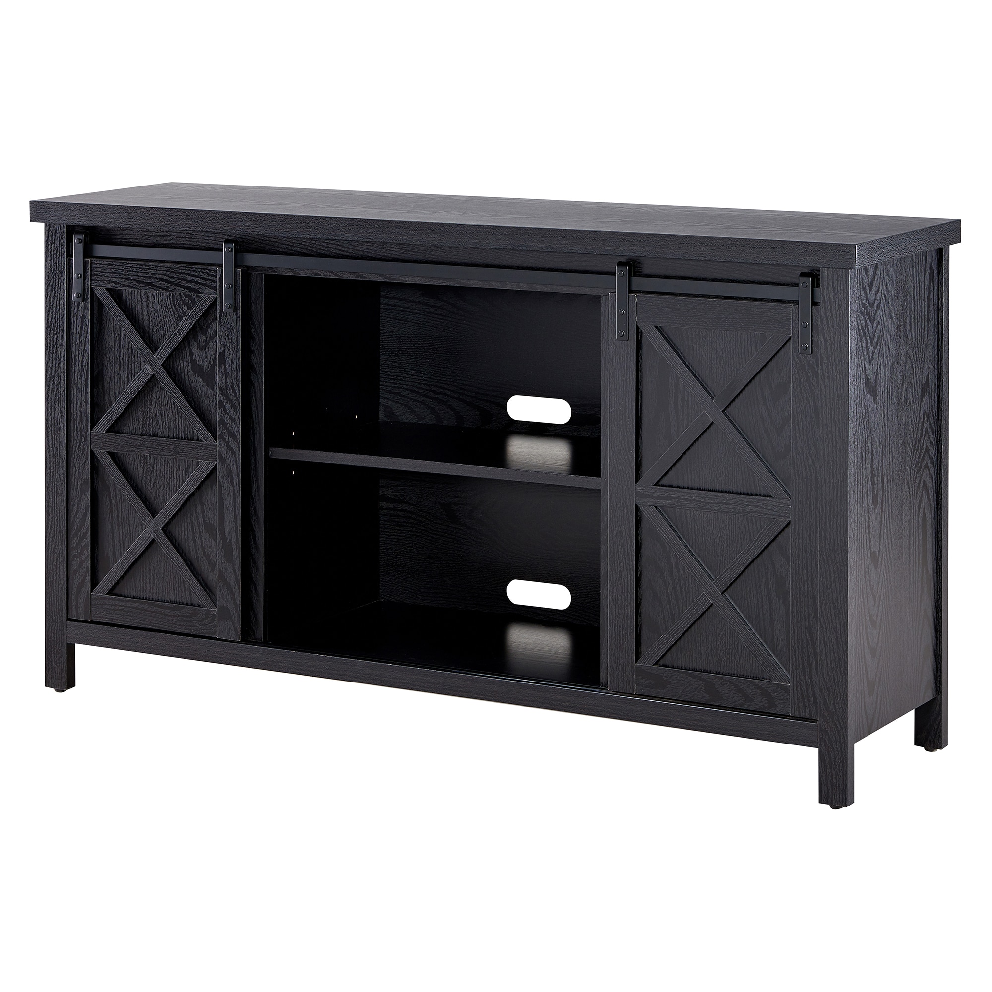 Clementine 58" Black Grain Metal TV Stand with Cabinet