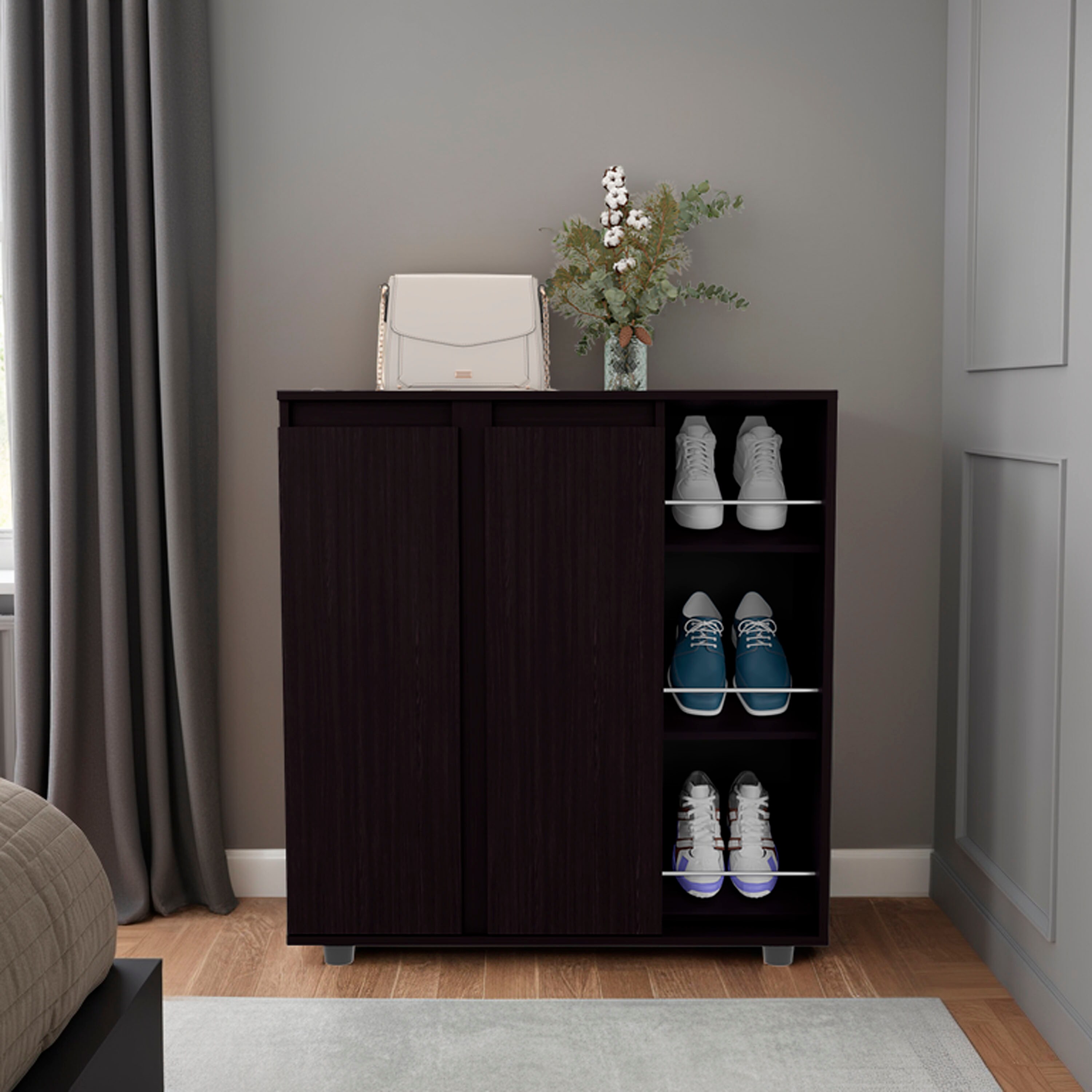 Boho Havens Modern Black 11-Tier Wood Shoe Storage Organizer