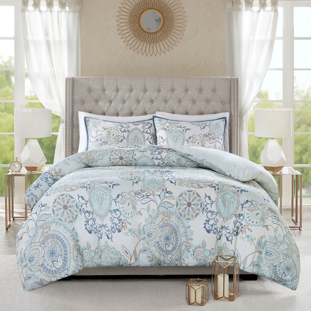 Tinyhomie Full/Queen 3 Piece Cotton Floral Printed Reversible Duvet Cover Set
