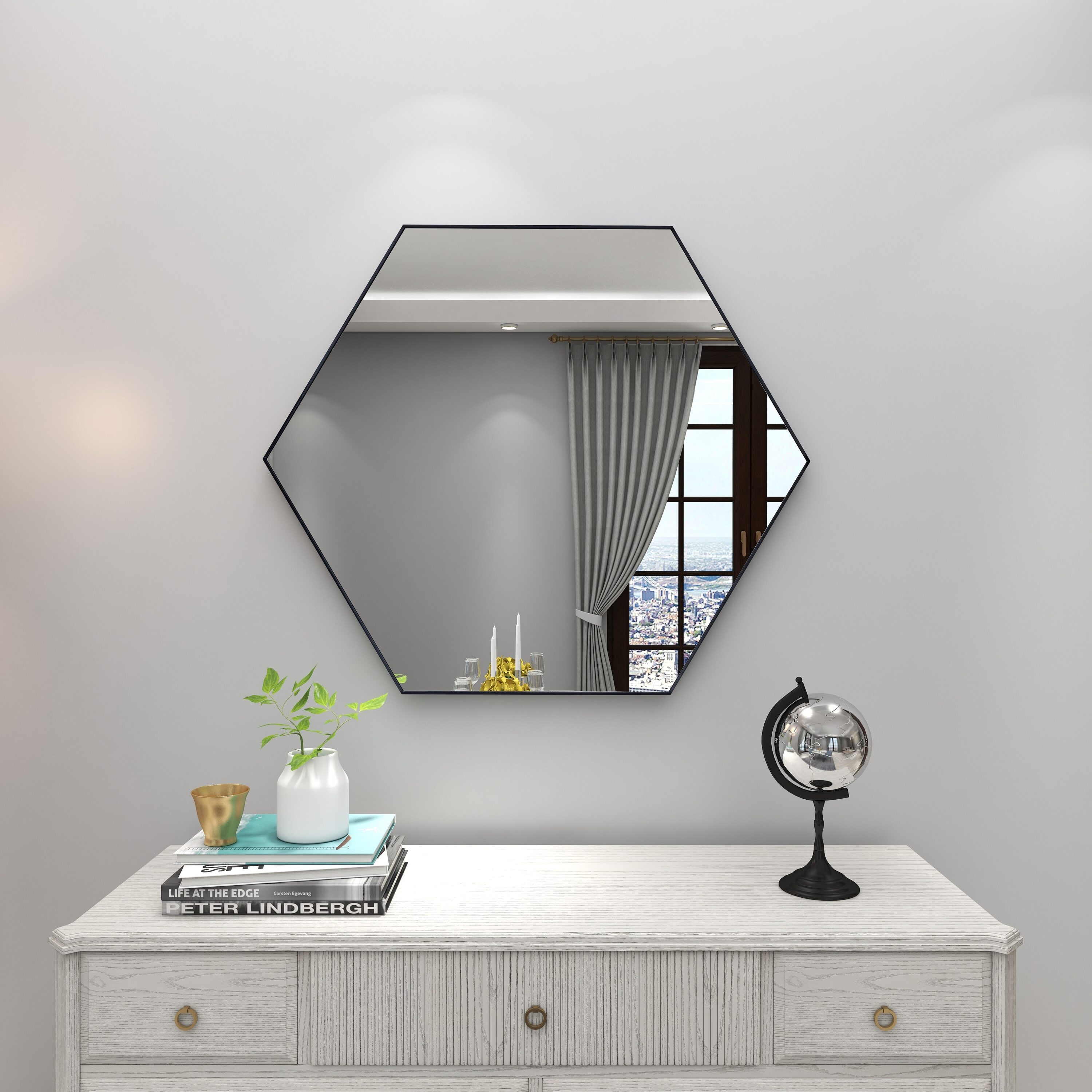 Grayson Lane 60148 41-Inches W x 35.0-Inches H Hexagon Black Framed Wall Mirror