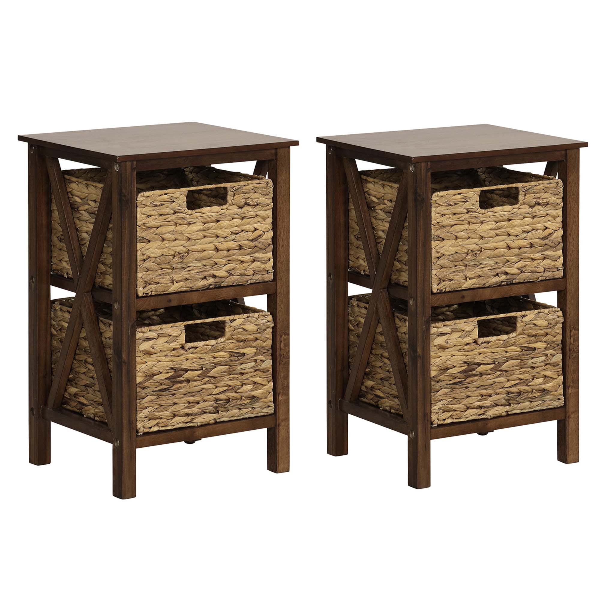 Costway HCST00859 Walnut Natural Acacia Nightstand