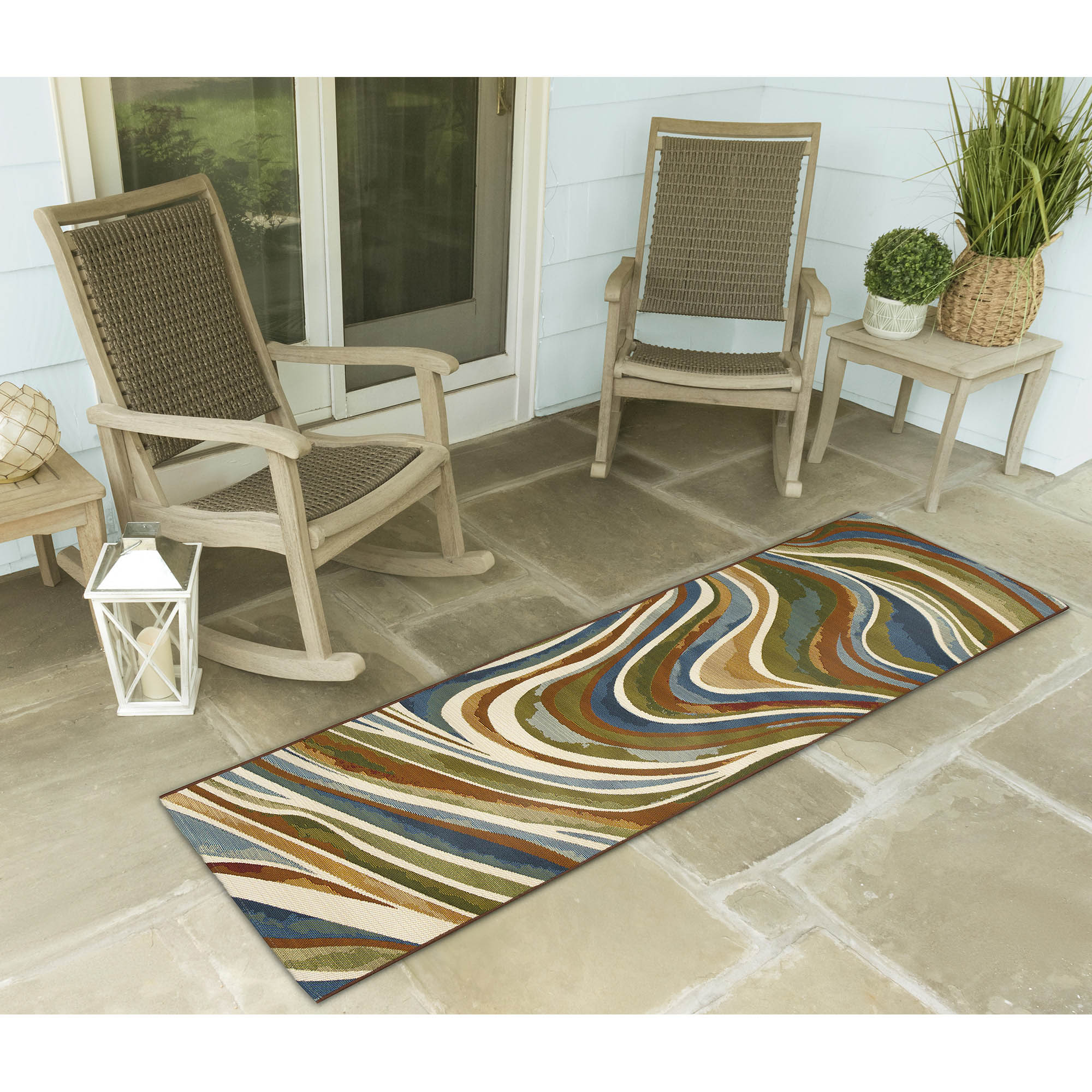 Liora Manne MNA58815133 Marina 5 x 8 (ft) Loomed Polypropylene Navy Rectangular Indoor/Outdoor Floral/Botanical Tropical Area rug