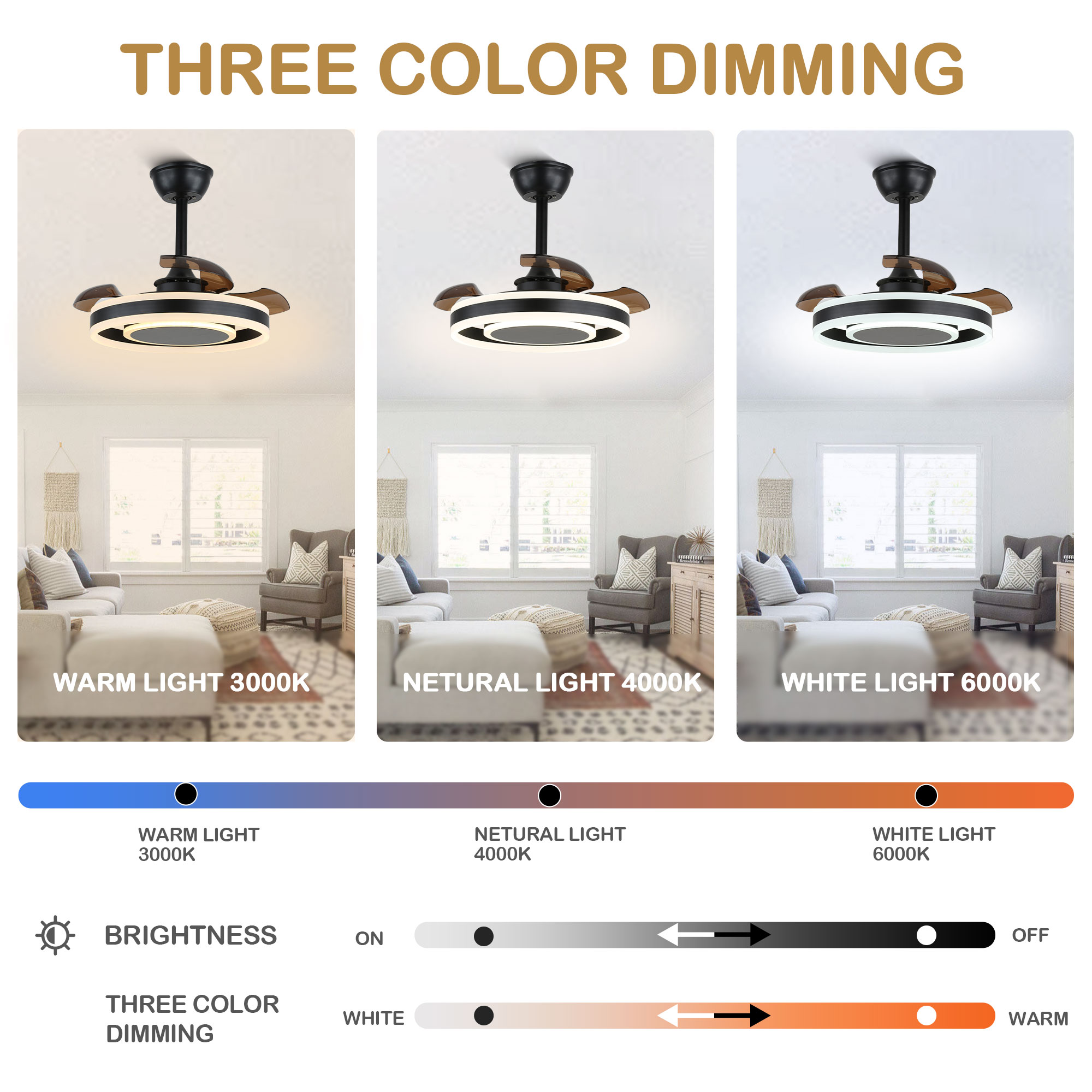 22-Inch Black Modern Ceiling Fan with Clear Blades and LED Light