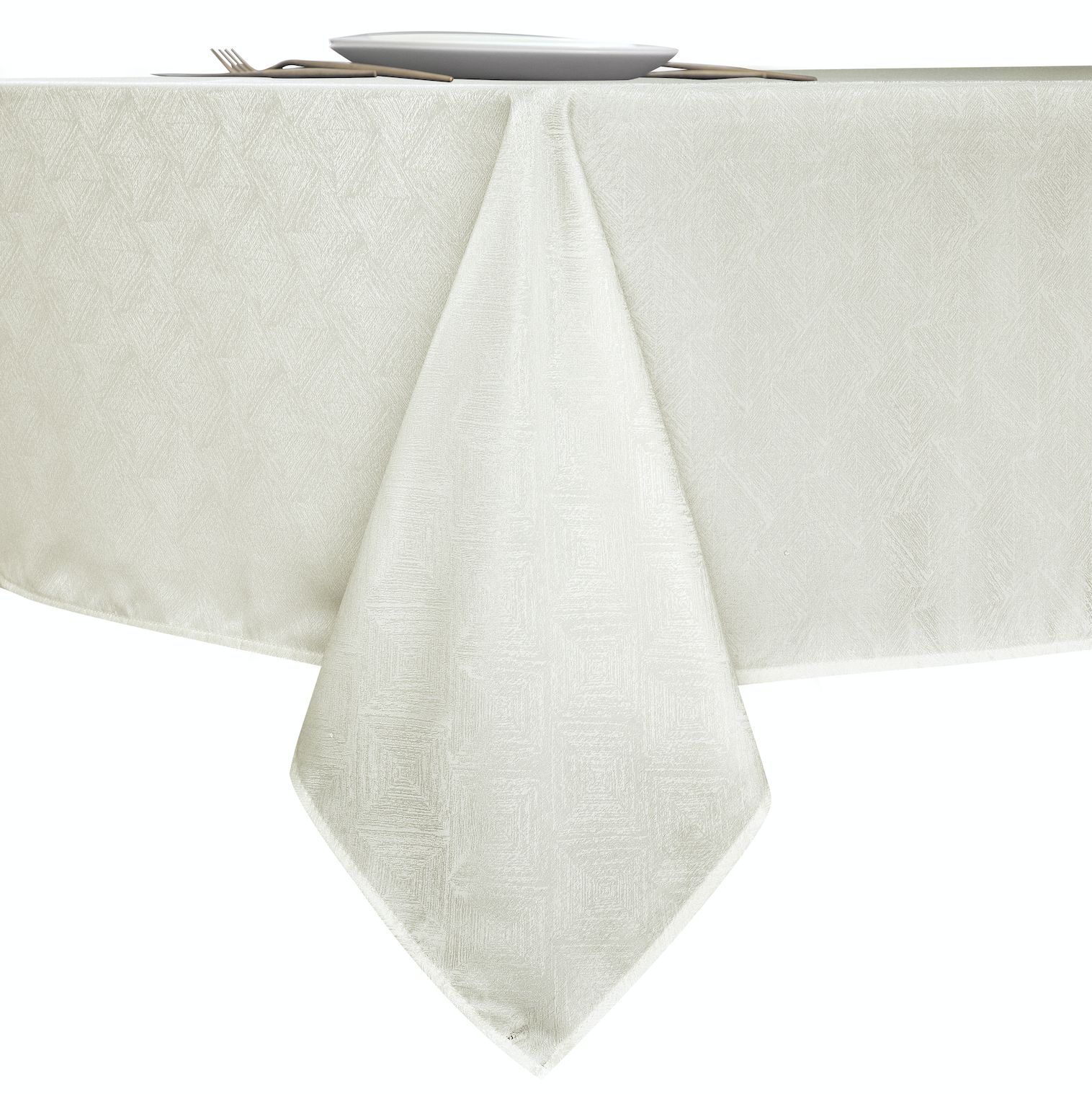 KATE AURORA Diamond Textured Spill And Stain Proof All Purpose Fabric Tablecloth 60 in W x 84 in L 6-8 Chairs Beige #DIAMOND-TC-84-BG