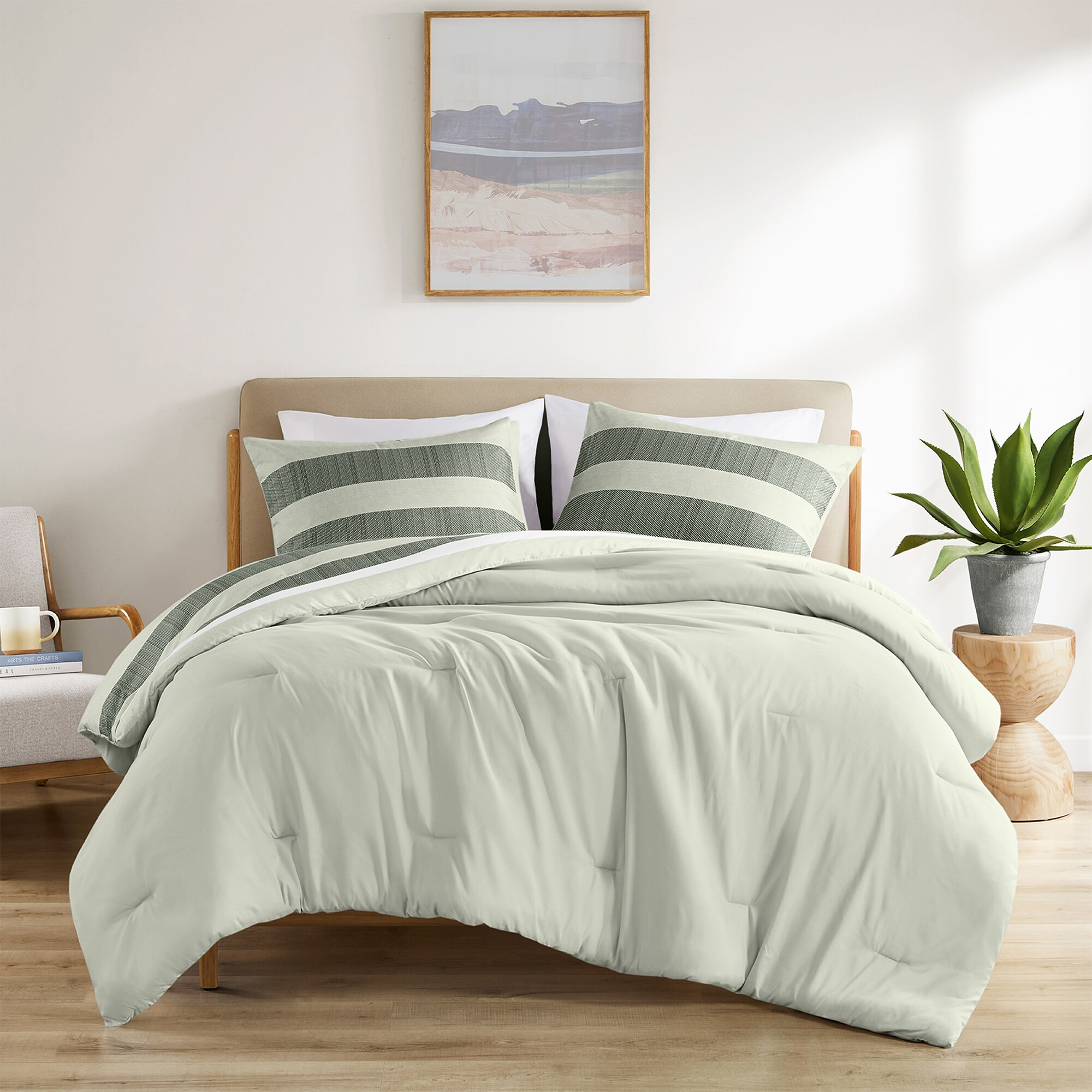 Tinyhomie 3-Piece King/Cal King Stripe Textured Print Comforter Set Sage