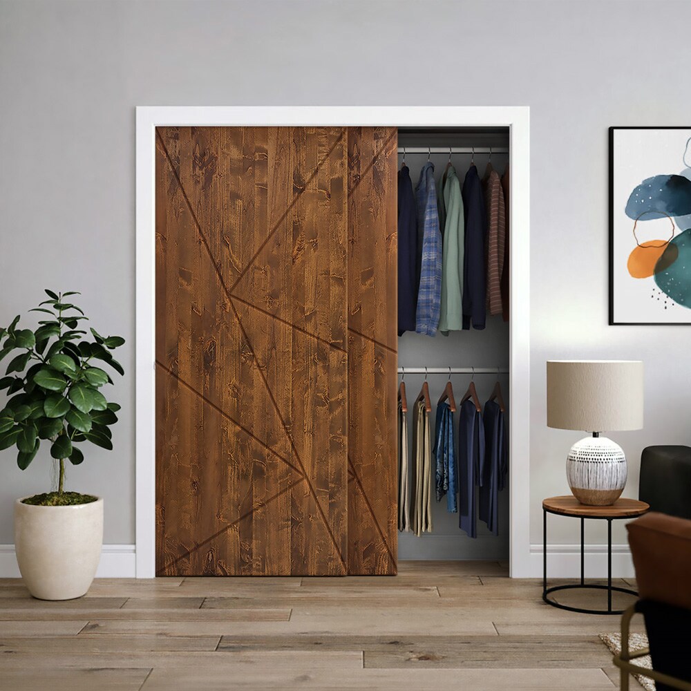 CALHOME 48 in. x 84 in. Hollow Core Natural Solid Wood Finished Interior Double Sliding Closet Doors, Natural Wood