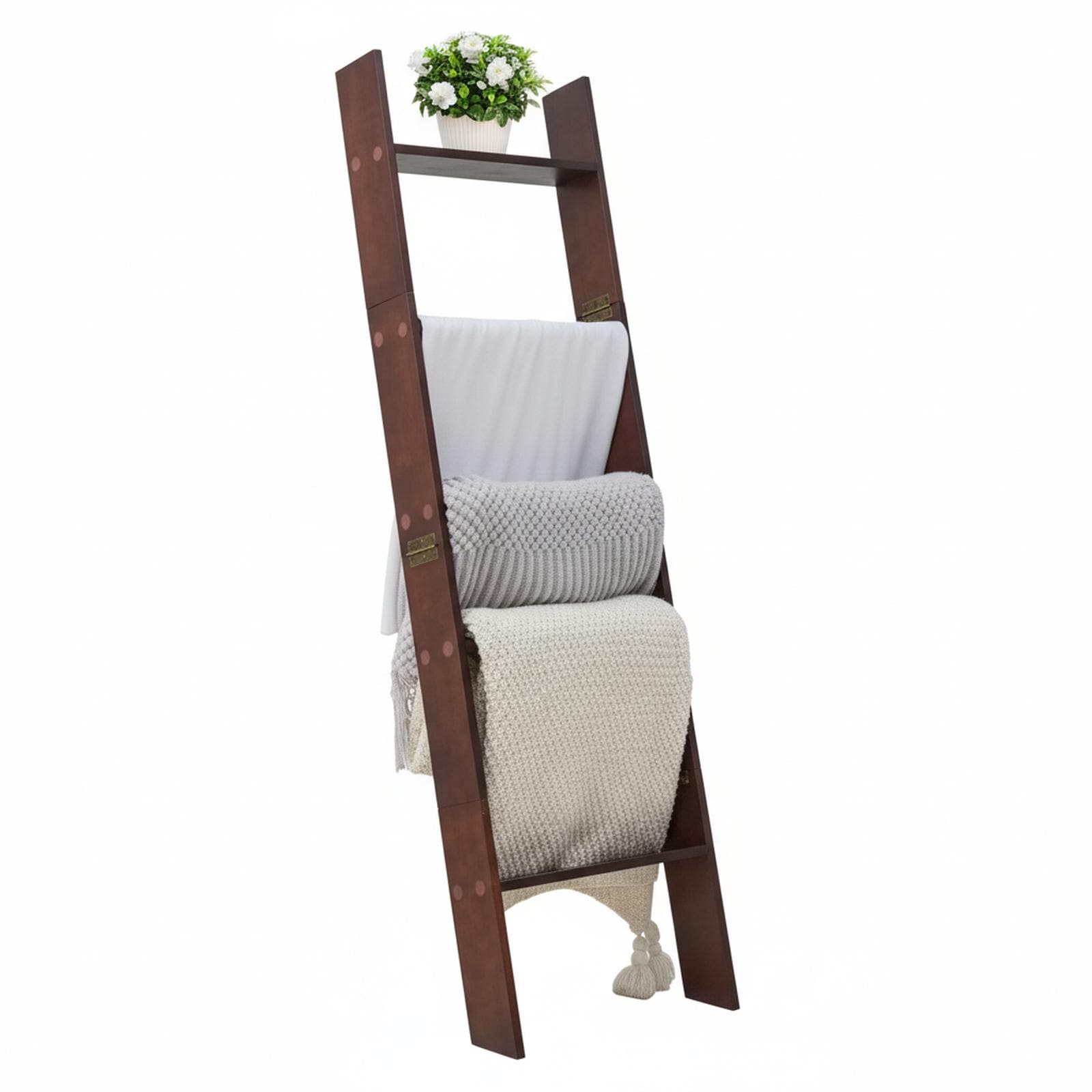 OMOMMD - 5-Tier Blanket Ladder 4.8Ft Pine Wood Anti-Slip Decorative Quilt Rack Lightweight Easy A...