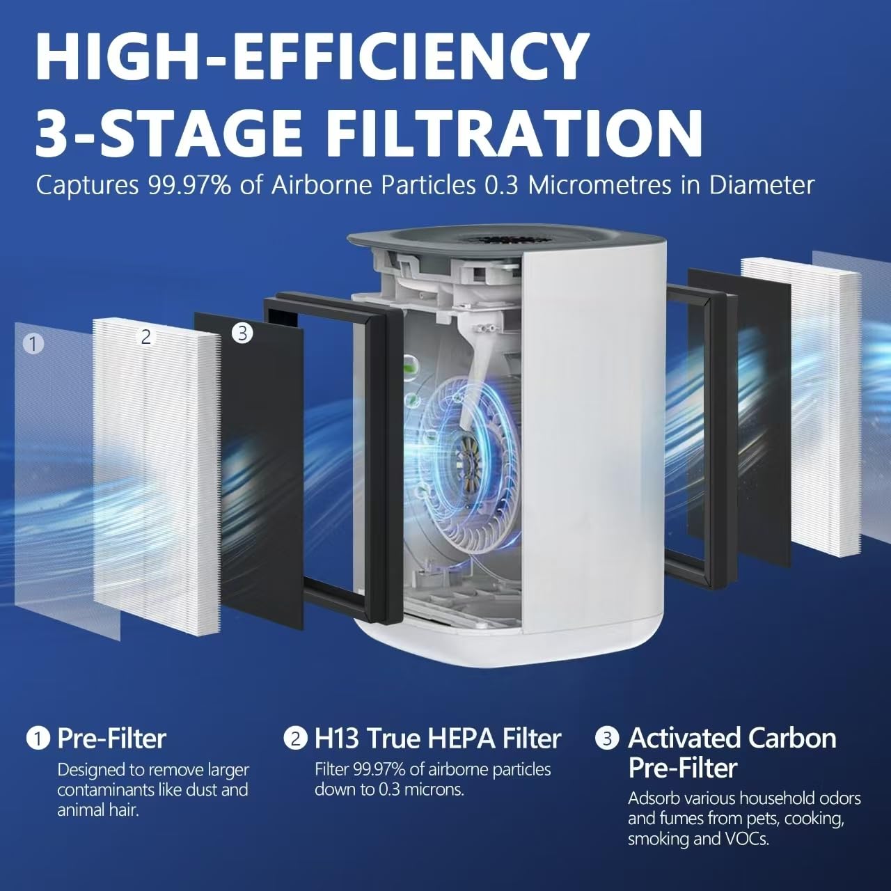 Justincity True HEPA Replacement Filter Set Compatible with PM1240B and ...