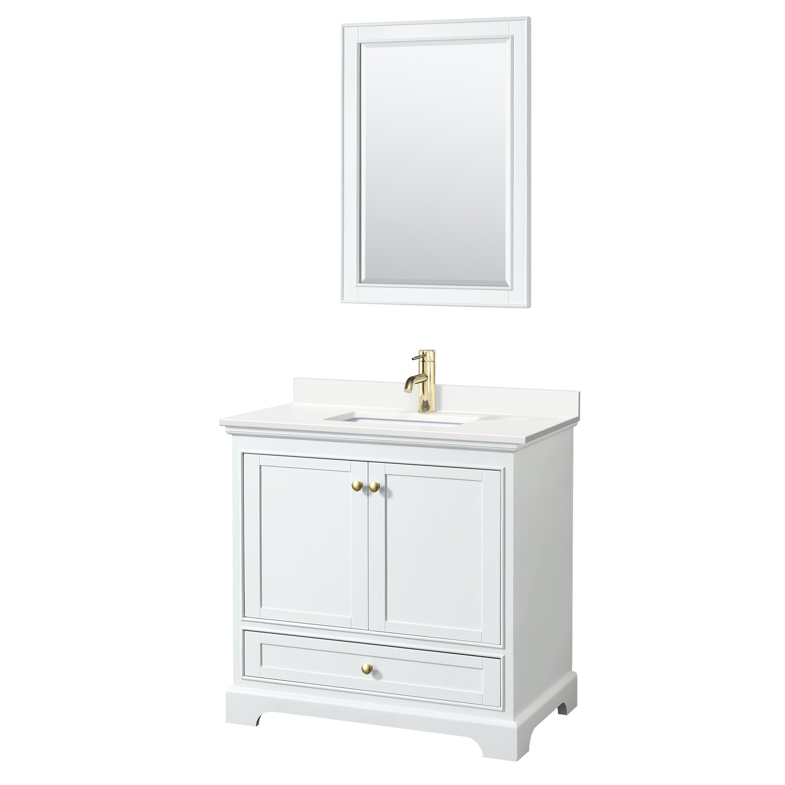 Wyndham Collection WCS202036SWGWQUNSM24 Deborah 36-in White Undermount Single Sink Bathroom Vanity with White Quartz Top (Mirror Included)