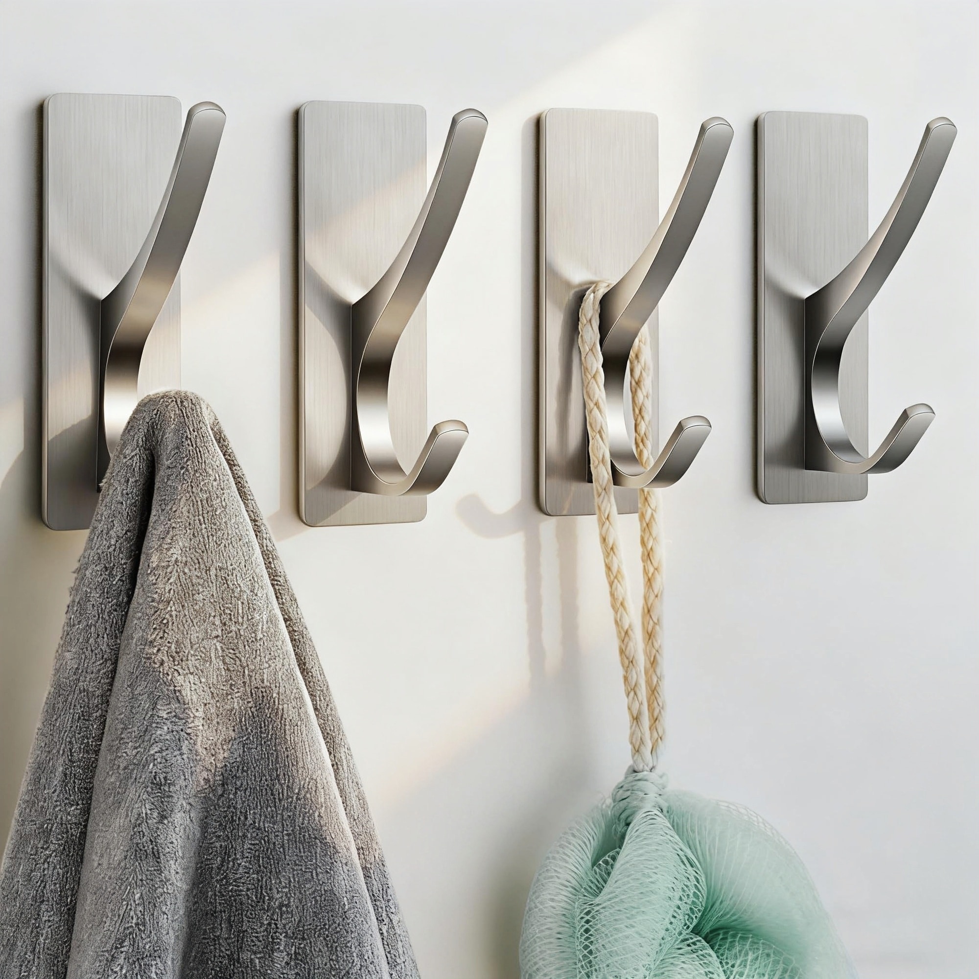 Numhew - 4 Pack Brushed Nickel Self Adhesive Wall Mount Towel Hooks