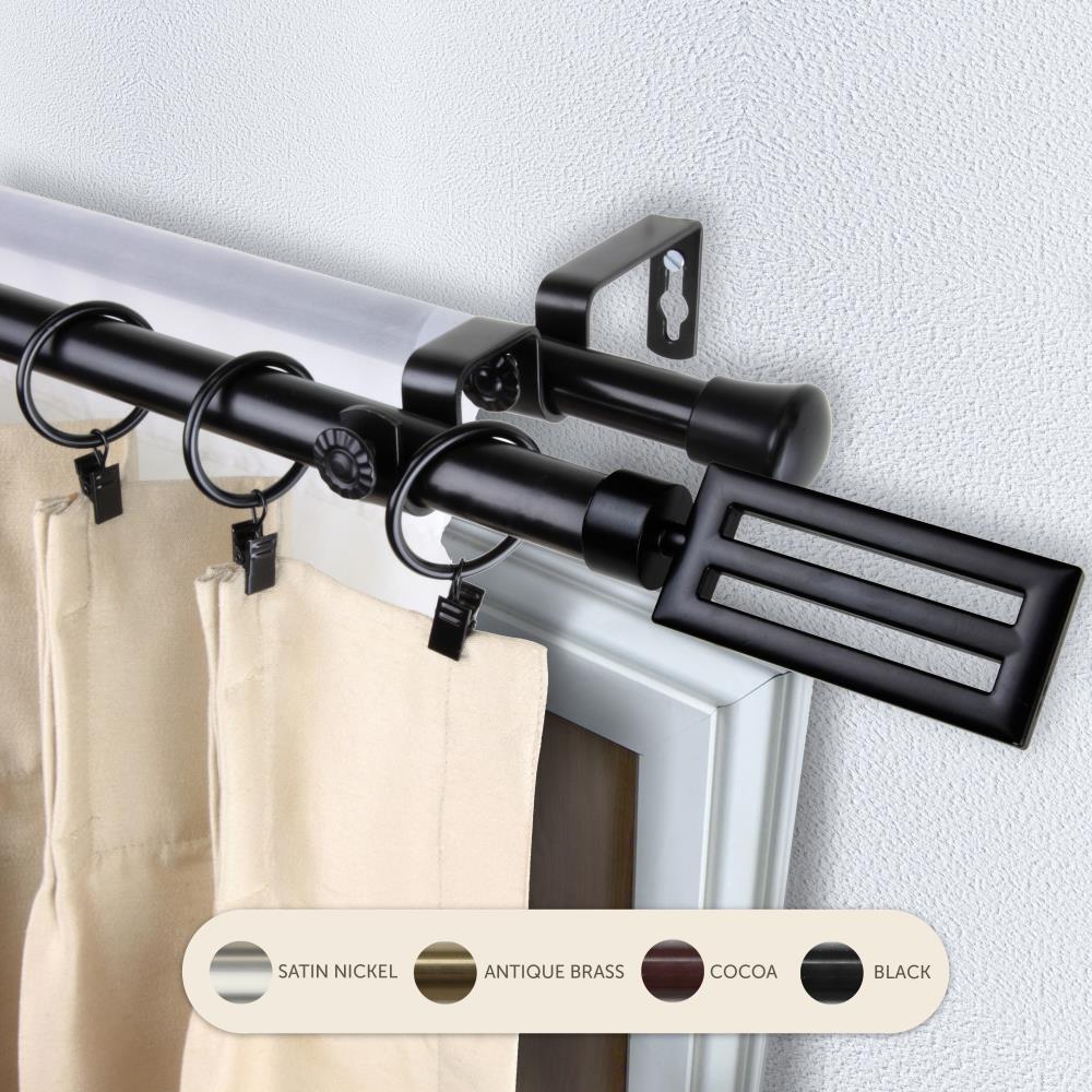 Hart & Harlow L4773-662 13/16-in Franco 66-in to 120-in Black Steel Double curtain rod with Finials
