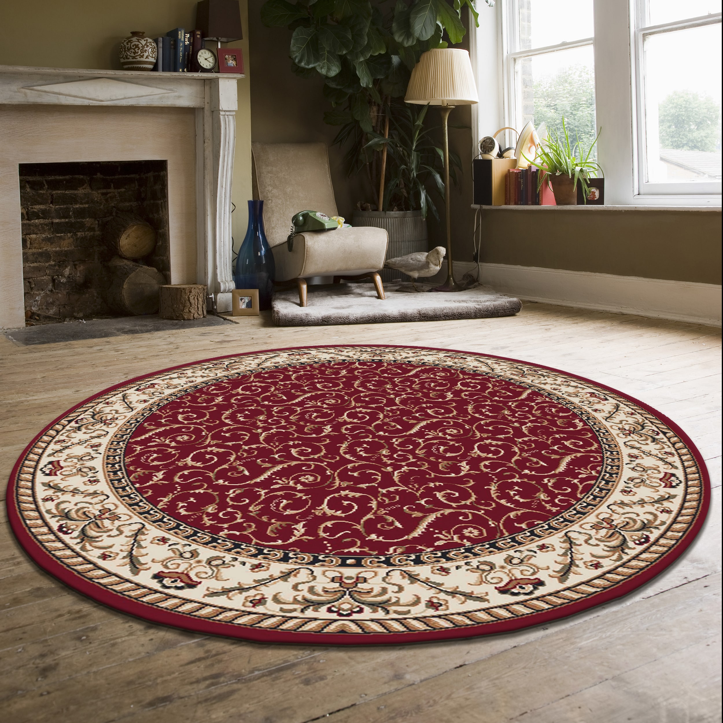 Rugs.com Boston Collection Rug – 8 Ft Round Blue Low-Pile Rug Perfect For  Kitchens, Dining Rooms