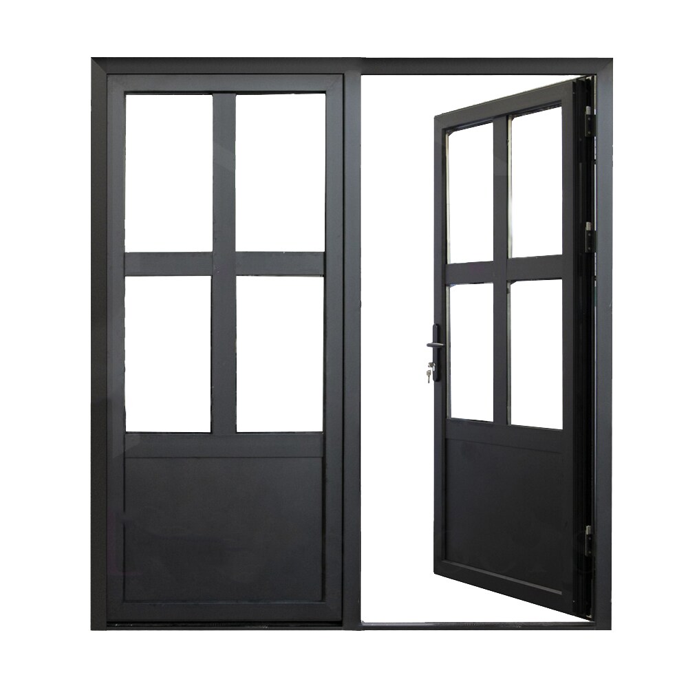 74 x 97 Modern 4-Lite Thin Bar Low-E Iron Prehung Double Door Unit